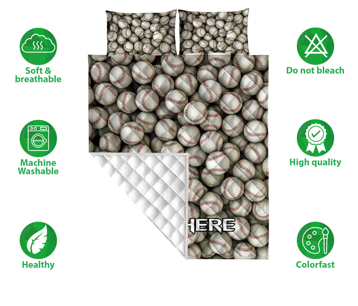 Ohaprints-Quilt-Bed-Set-Pillowcase-Baseball-White-Ball-Vintage-Pattern-Sport-Lover-Gift-Custom-Personalized-Name-Blanket-Bedspread-Bedding-1524-Double (70'' x 80'')