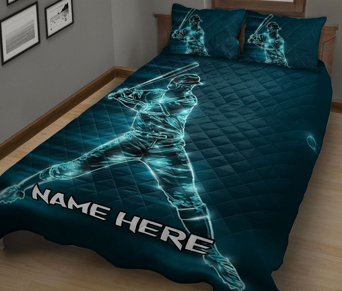 Ohaprints-Quilt-Bed-Set-Pillowcase-Baseball-Batter-Blue-Light-Pattern-Sport-Lover-Gift-Custom-Personalized-Name-Blanket-Bedspread-Bedding-944-King (90'' x 100'')