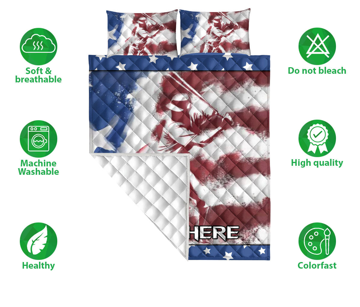 Ohaprints-Quilt-Bed-Set-Pillowcase-Baseball-Batter-American-Us-Flag-Sport-Lover-Gift-Custom-Personalized-Name-Blanket-Bedspread-Bedding-353-Double (70'' x 80'')