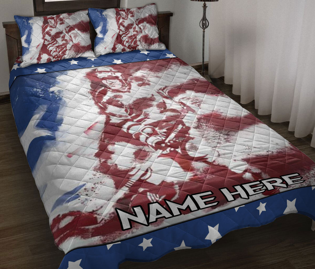 Ohaprints-Quilt-Bed-Set-Pillowcase-Hockey-Player-American-Us-Flag-Sports-Lover-Gift-Custom-Personalized-Name-Blanket-Bedspread-Bedding-2705-Throw (55'' x 60'')