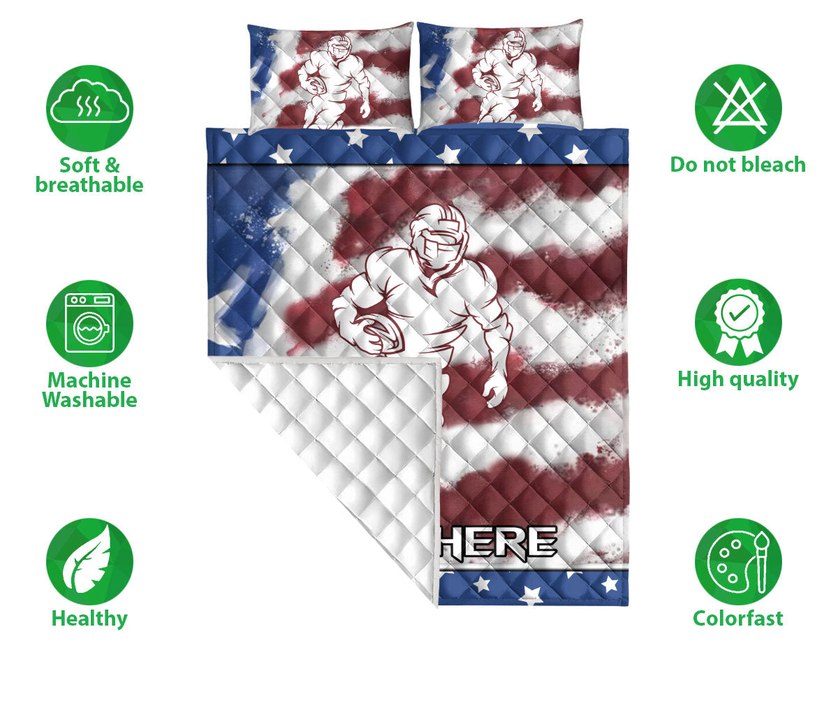 Ohaprints-Quilt-Bed-Set-Pillowcase-American-Football-American-Us-Flag-Sports-Lover-Gift-Custom-Personalized-Name-Blanket-Bedspread-Bedding-354-Double (70'' x 80'')