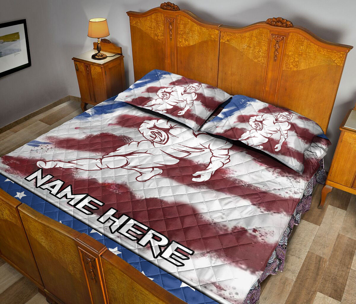 Ohaprints-Quilt-Bed-Set-Pillowcase-American-Football-American-Us-Flag-Sports-Lover-Gift-Custom-Personalized-Name-Blanket-Bedspread-Bedding-354-Queen (80'' x 90'')