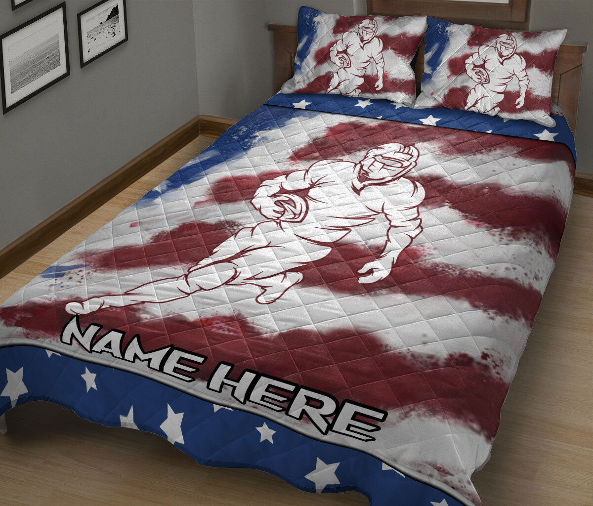 Ohaprints-Quilt-Bed-Set-Pillowcase-American-Football-American-Us-Flag-Sports-Lover-Gift-Custom-Personalized-Name-Blanket-Bedspread-Bedding-354-King (90'' x 100'')