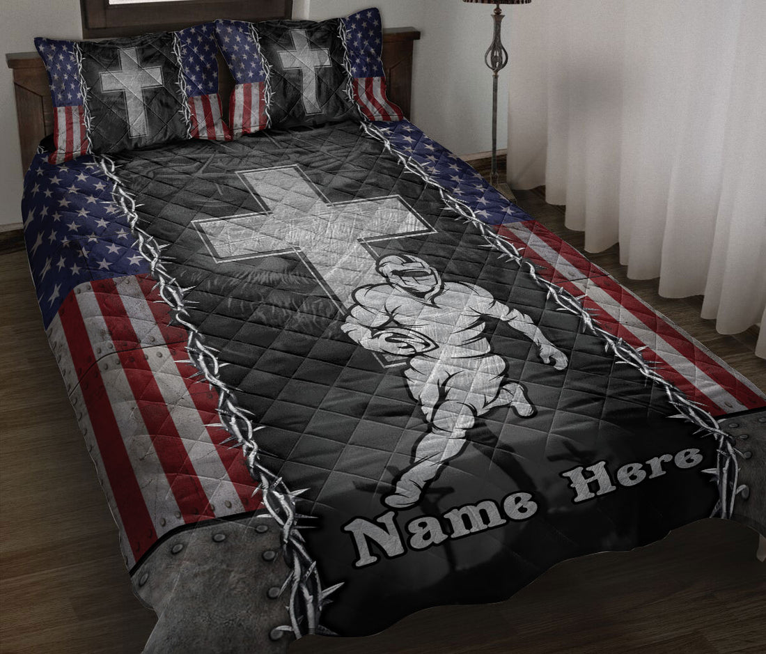 Ohaprints-Quilt-Bed-Set-Pillowcase-Football-God-Jesus-Cross-American-Us-Flag-Christian-Custom-Personalized-Name-Blanket-Bedspread-Bedding-946-Throw (55'' x 60'')
