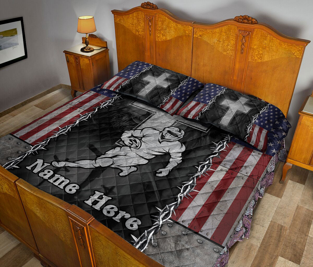 Ohaprints-Quilt-Bed-Set-Pillowcase-Football-God-Jesus-Cross-American-Us-Flag-Christian-Custom-Personalized-Name-Blanket-Bedspread-Bedding-946-Queen (80'' x 90'')