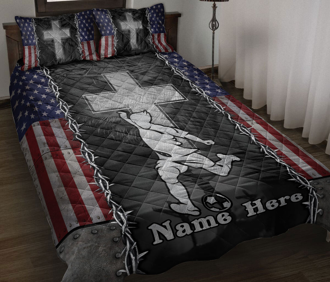 Ohaprints-Quilt-Bed-Set-Pillowcase-Soccer-God-Jesus-Cross-American-Us-Flag-Christian-Custom-Personalized-Name-Blanket-Bedspread-Bedding-1527-Throw (55'' x 60'')