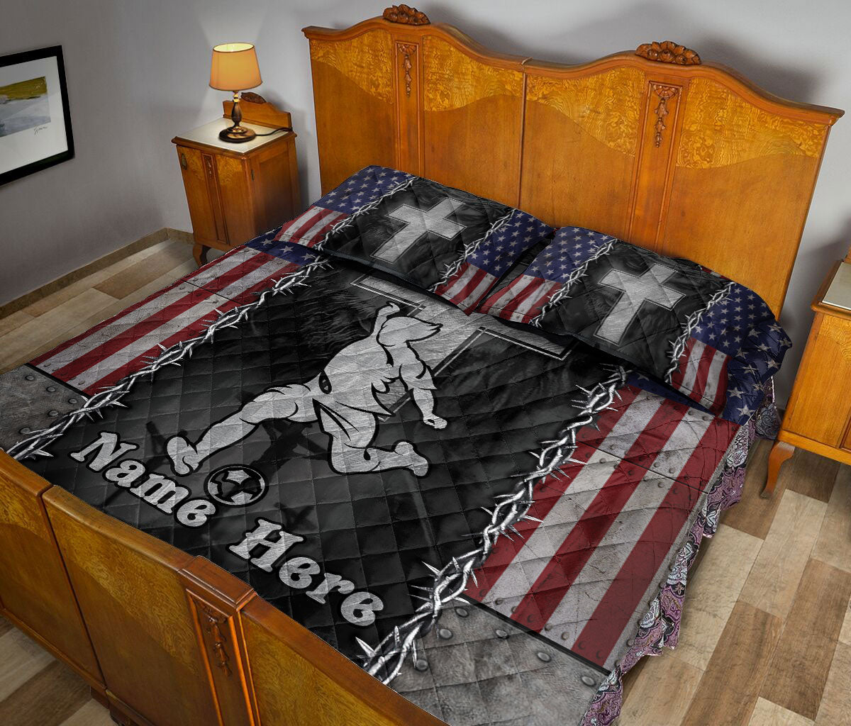 Ohaprints-Quilt-Bed-Set-Pillowcase-Soccer-God-Jesus-Cross-American-Us-Flag-Christian-Custom-Personalized-Name-Blanket-Bedspread-Bedding-1527-Queen (80'' x 90'')