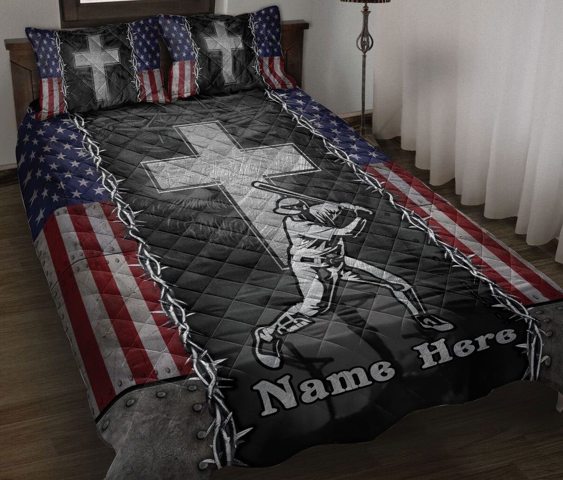 Ohaprints-Quilt-Bed-Set-Pillowcase-Baseball-Batter-Christian-Jesus-Cross-American-Flag-Custom-Personalized-Name-Blanket-Bedspread-Bedding-509-Throw (55'' x 60'')