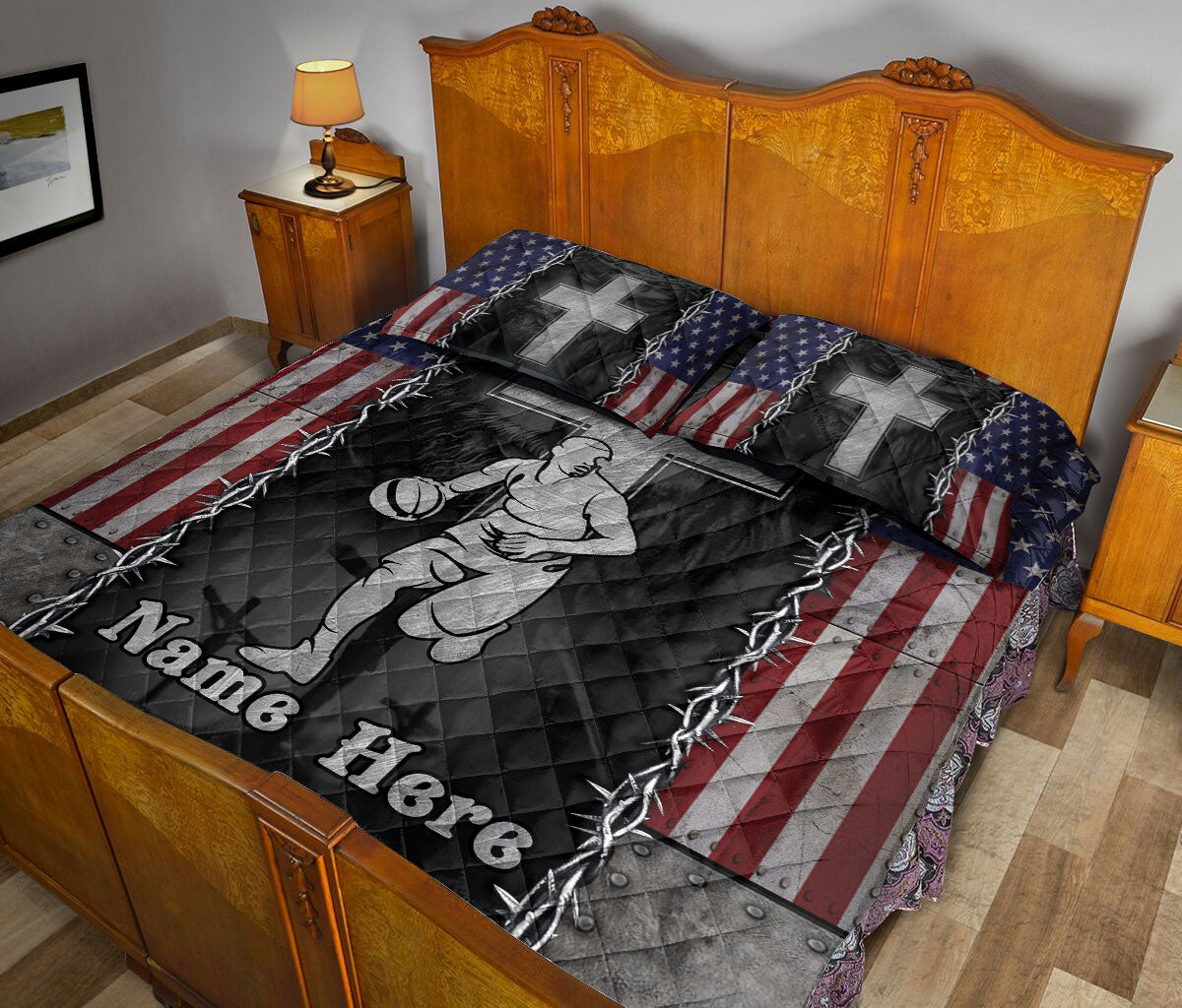 Ohaprints-Quilt-Bed-Set-Pillowcase-Basketball-Christian-Jesus-Cross-American-Us-Flag-Custom-Personalized-Name-Blanket-Bedspread-Bedding-355-Queen (80'' x 90'')