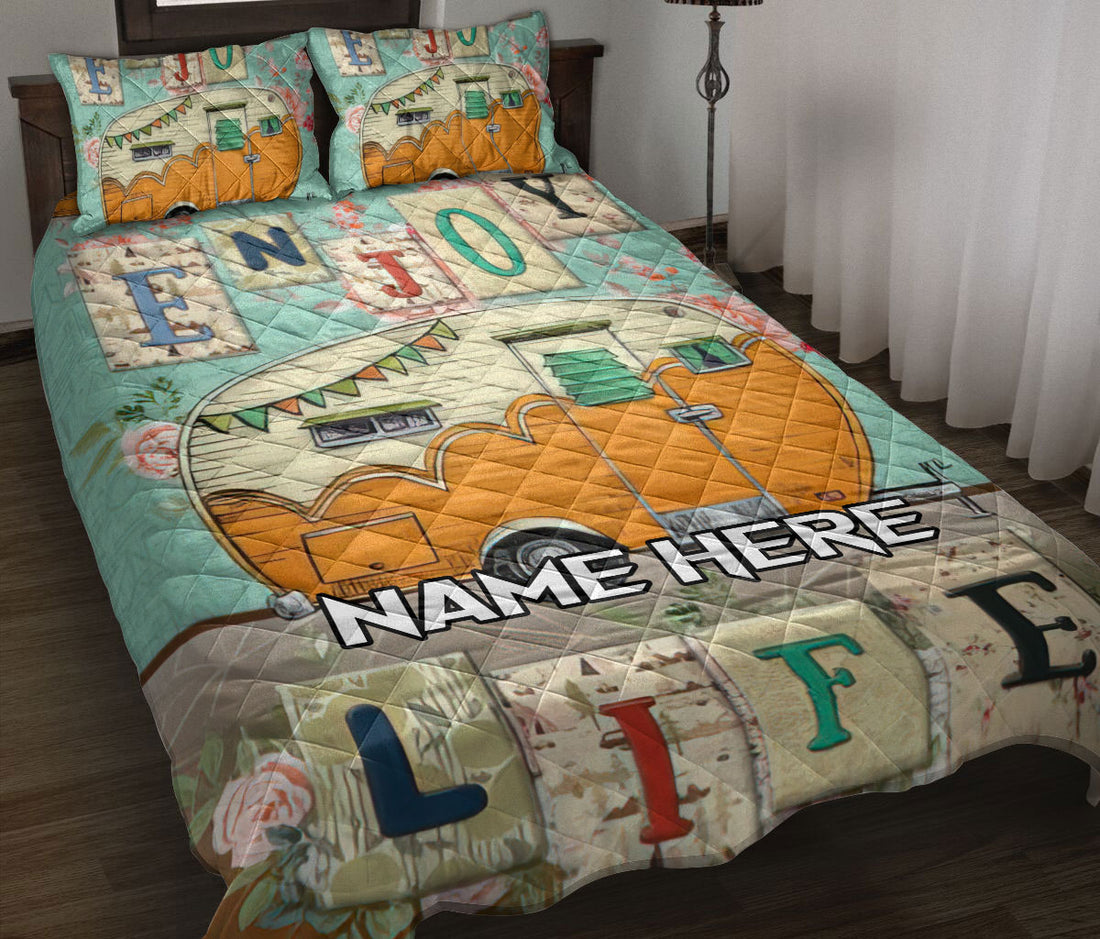 Ohaprints-Quilt-Bed-Set-Pillowcase-Camping-Happy-Camper-Enjoy-Life-Flower-Garden-Floral-Custom-Personalized-Name-Blanket-Bedspread-Bedding-947-Throw (55'' x 60'')