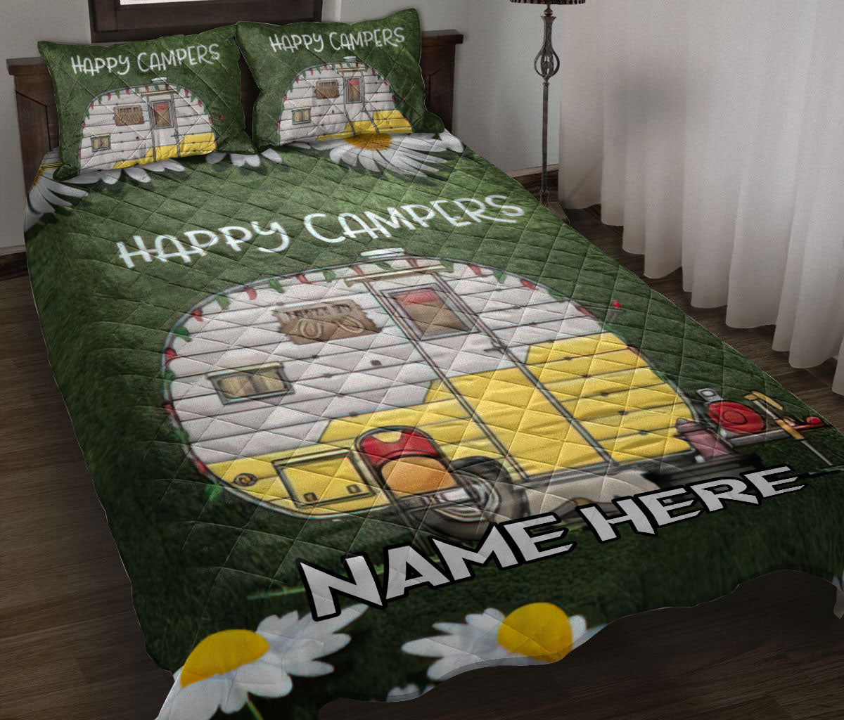 Ohaprints-Quilt-Bed-Set-Pillowcase-Camping-Happy-Campers-Enjoy-Life-Flower-Garden-Floral-Custom-Personalized-Name-Blanket-Bedspread-Bedding-1528-Throw (55'' x 60'')