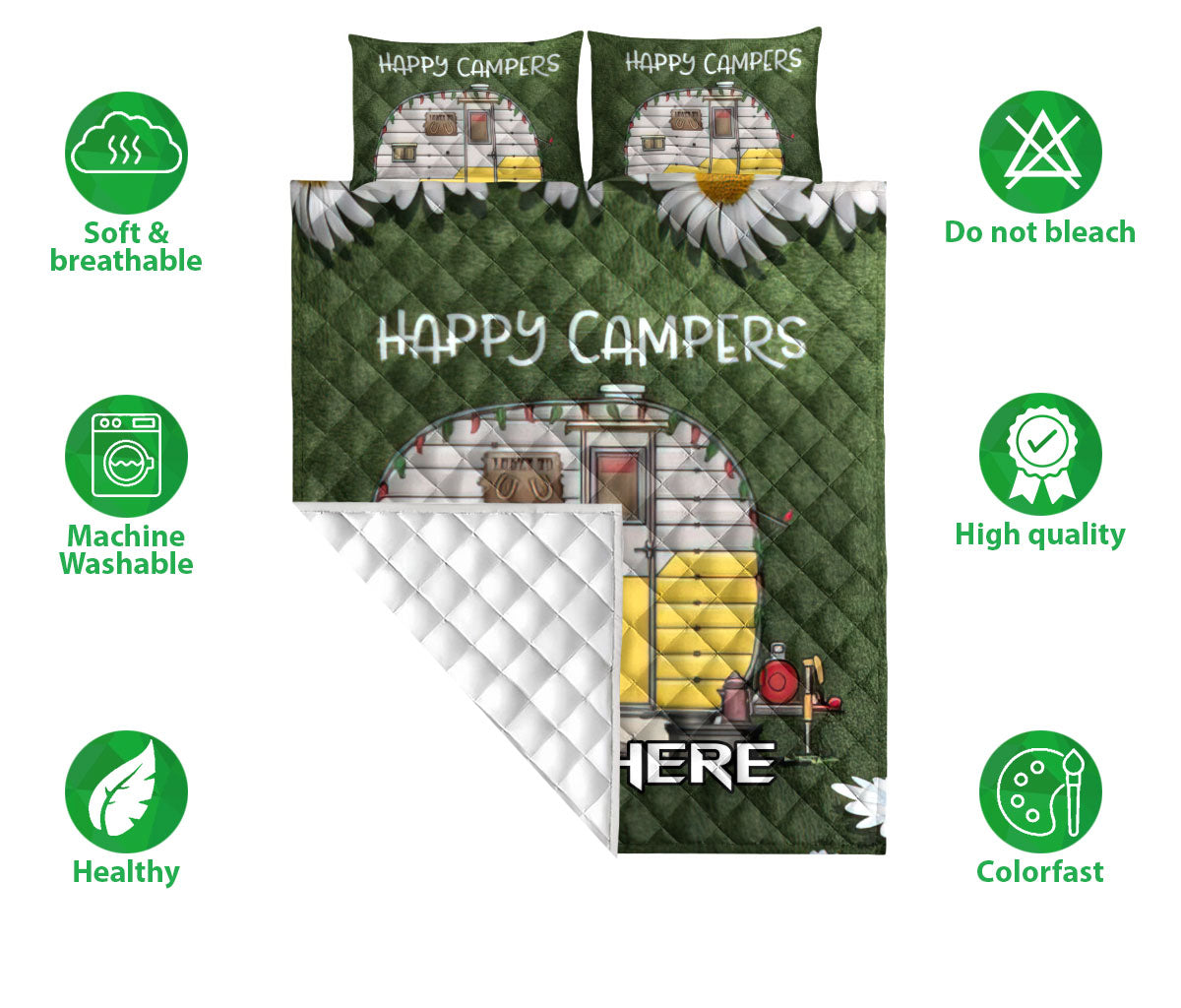 Ohaprints-Quilt-Bed-Set-Pillowcase-Camping-Happy-Campers-Enjoy-Life-Flower-Garden-Floral-Custom-Personalized-Name-Blanket-Bedspread-Bedding-1528-Double (70'' x 80'')