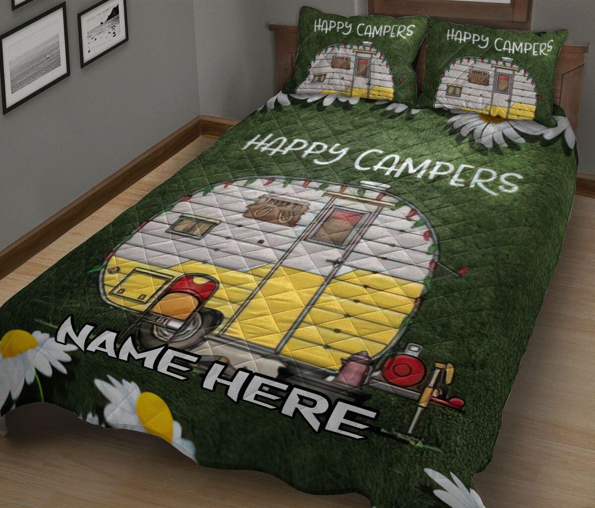 Ohaprints-Quilt-Bed-Set-Pillowcase-Camping-Happy-Campers-Enjoy-Life-Flower-Garden-Floral-Custom-Personalized-Name-Blanket-Bedspread-Bedding-1528-King (90'' x 100'')