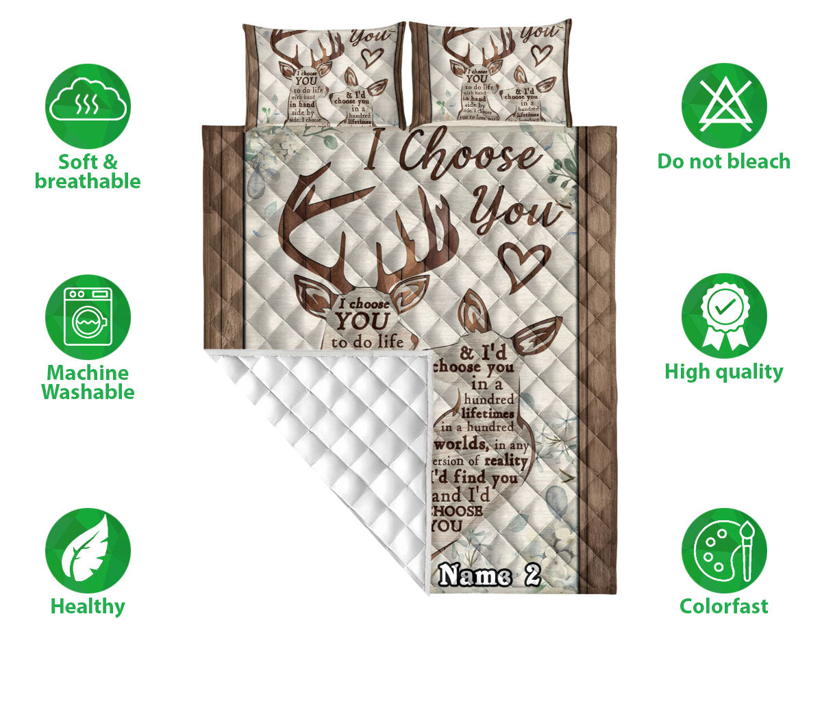 Ohaprints-Quilt-Bed-Set-Pillowcase-Deer-I-Choose-You-Floral-For-Couple-Husband-&-Wife-Custom-Personalized-Name-Blanket-Bedspread-Bedding-2707-Double (70'' x 80'')