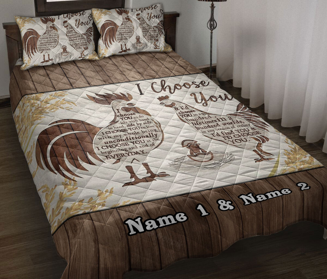 Ohaprints-Quilt-Bed-Set-Pillowcase-Chicken-I-Choose-You-Gift-For-Couple-Husband-&-Wife-Custom-Personalized-Name-Blanket-Bedspread-Bedding-948-Throw (55'' x 60'')