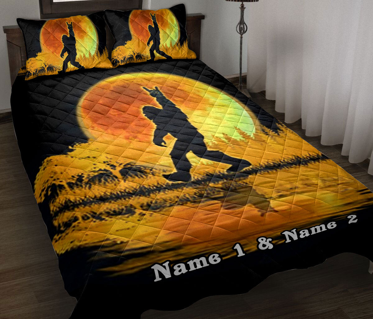 Ohaprints-Quilt-Bed-Set-Pillowcase-Bigfoot-&-Yellow-Full-Moon-Love-Sign-Black-Custom-Personalized-Name-Blanket-Bedspread-Bedding-2708-Throw (55'' x 60'')