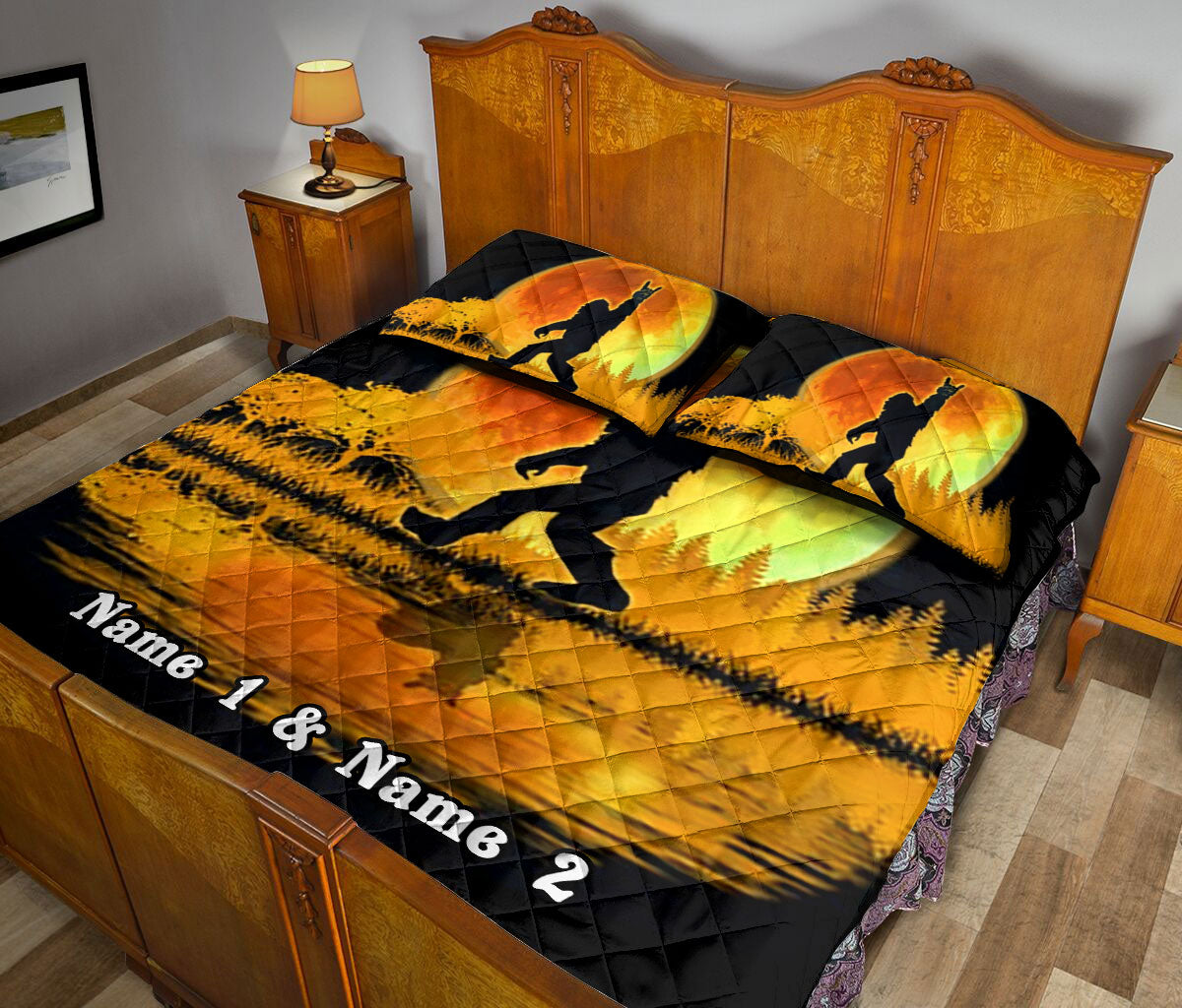 Ohaprints-Quilt-Bed-Set-Pillowcase-Bigfoot-&-Yellow-Full-Moon-Love-Sign-Black-Custom-Personalized-Name-Blanket-Bedspread-Bedding-2708-Queen (80'' x 90'')