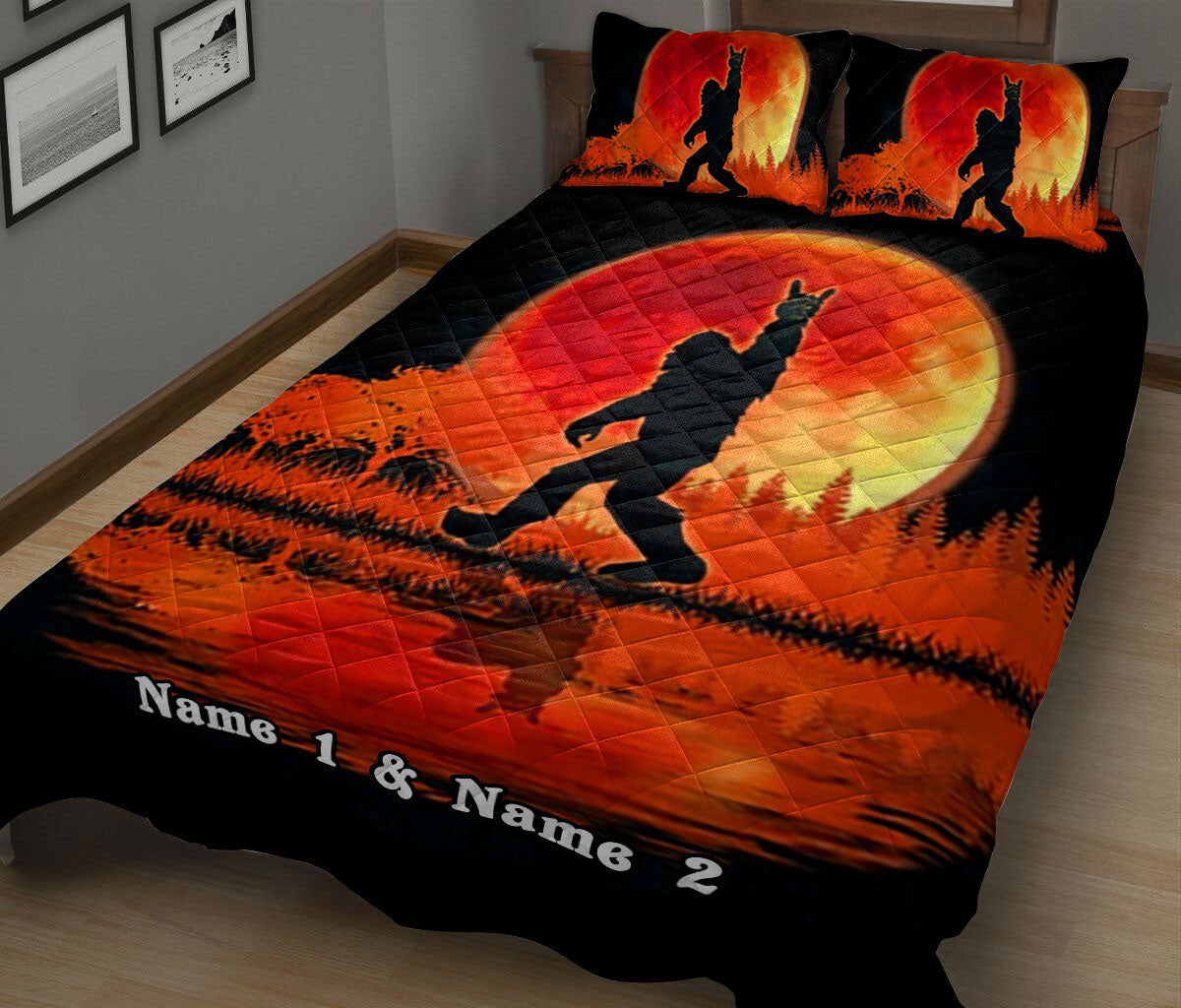 Ohaprints-Quilt-Bed-Set-Pillowcase-Bigfoot-&-Red-Full-Moon-Love-Sign-Black-Custom-Personalized-Name-Blanket-Bedspread-Bedding-357-King (90'' x 100'')