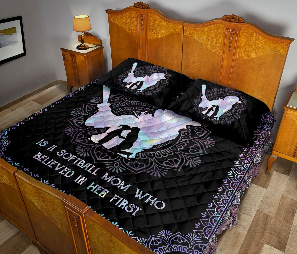 Ohaprints-Quilt-Bed-Set-Pillowcase-Behind-Softball-Player-Mom-Believe-In-Her-Blanket-Bedspread-Bedding-1842-Queen (80'' x 90'')