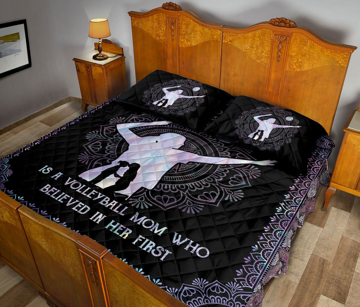 Ohaprints-Quilt-Bed-Set-Pillowcase-Behind-Volleyball-Player-Mom-Believe-In-Her-Blanket-Bedspread-Bedding-706-Queen (80'' x 90'')