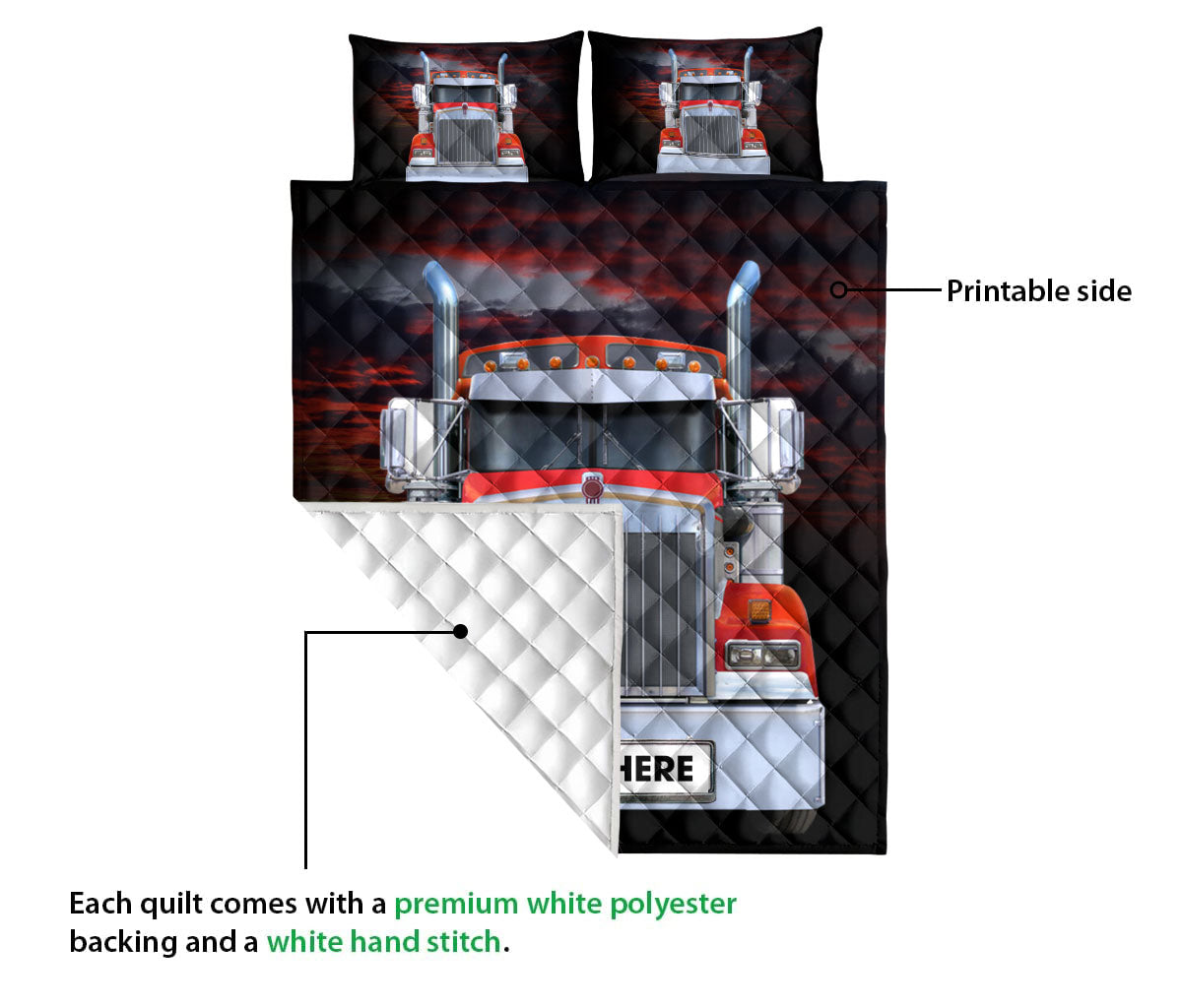 Ohaprints-Quilt-Bed-Set-Pillowcase-Red-Truck-Love-Trucker-Driver-Unique-Gift-Custom-Personalized-Name-Blanket-Bedspread-Bedding-3499-Queen (80'' x 90'')