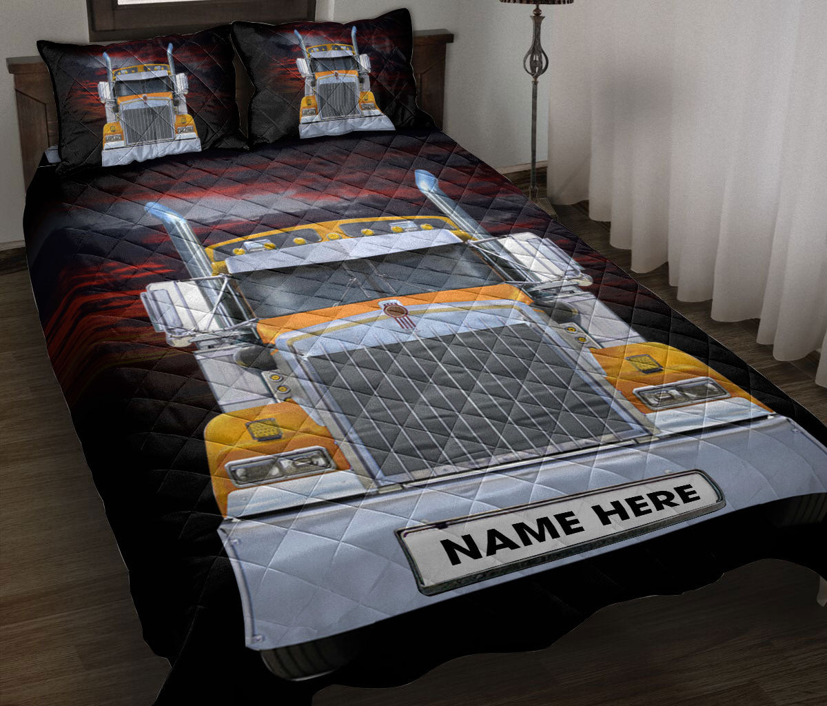 Ohaprints-Quilt-Bed-Set-Pillowcase-Orange-Truck-Love-Trucker-Driver-Gift-Custom-Personalized-Name-Blanket-Bedspread-Bedding-3502-Throw (55'' x 60'')