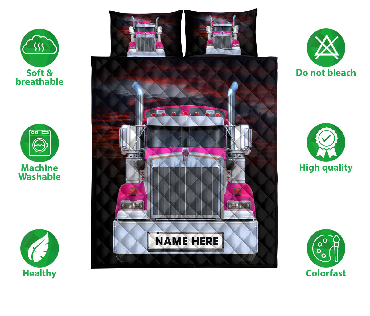 Ohaprints-Quilt-Bed-Set-Pillowcase-Pink-Truck-Love-Trucker-Driver-Unique-Gift-Custom-Personalized-Name-Blanket-Bedspread-Bedding-3503-Double (70'' x 80'')