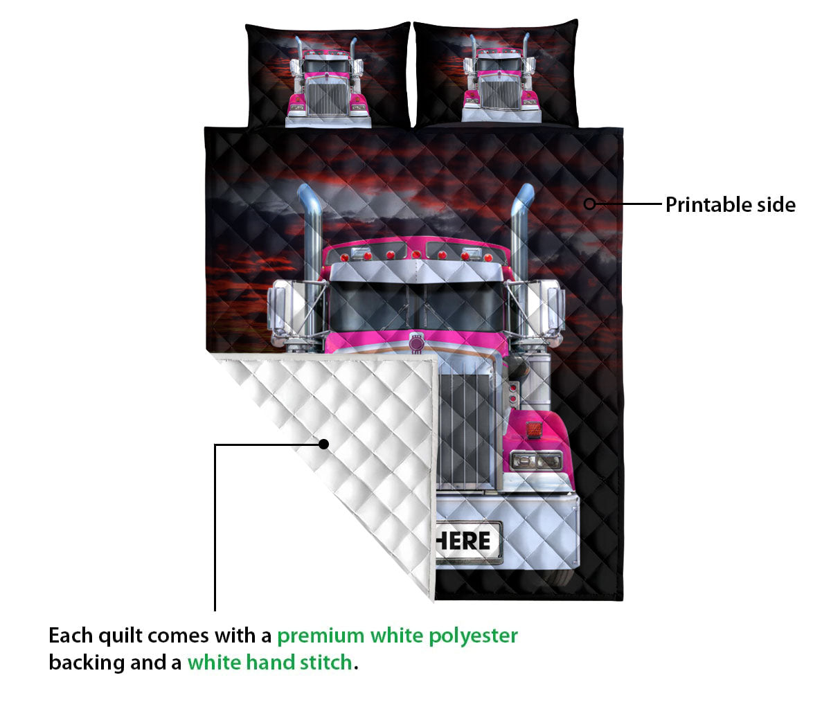 Ohaprints-Quilt-Bed-Set-Pillowcase-Pink-Truck-Love-Trucker-Driver-Unique-Gift-Custom-Personalized-Name-Blanket-Bedspread-Bedding-3503-Queen (80'' x 90'')