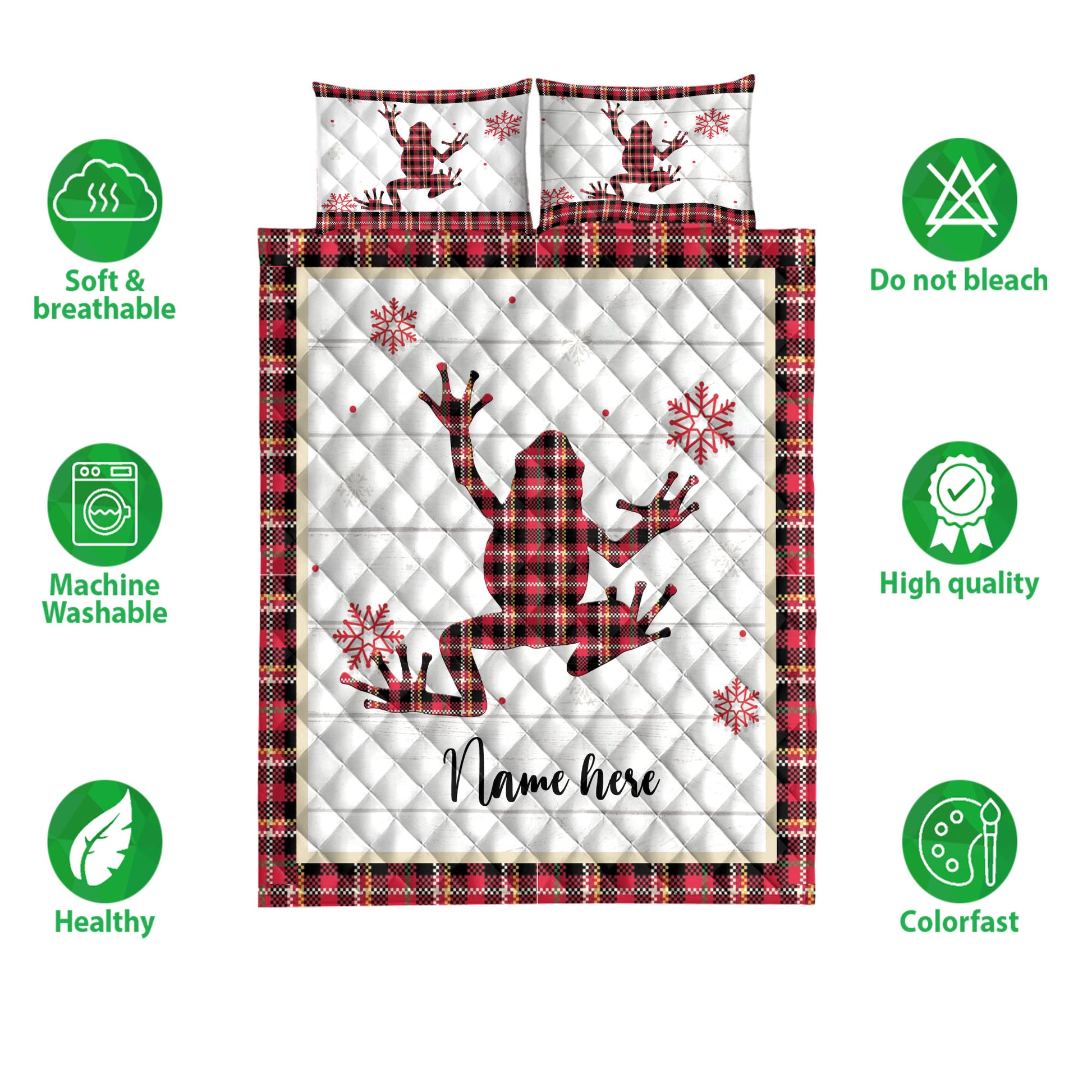 Ohaprints-Quilt-Bed-Set-Pillowcase-Christmas-Frog-Snowflake-Red-Plaid-Custom-Personalized-Name-Blanket-Bedspread-Bedding-4251-Double (70'' x 80'')