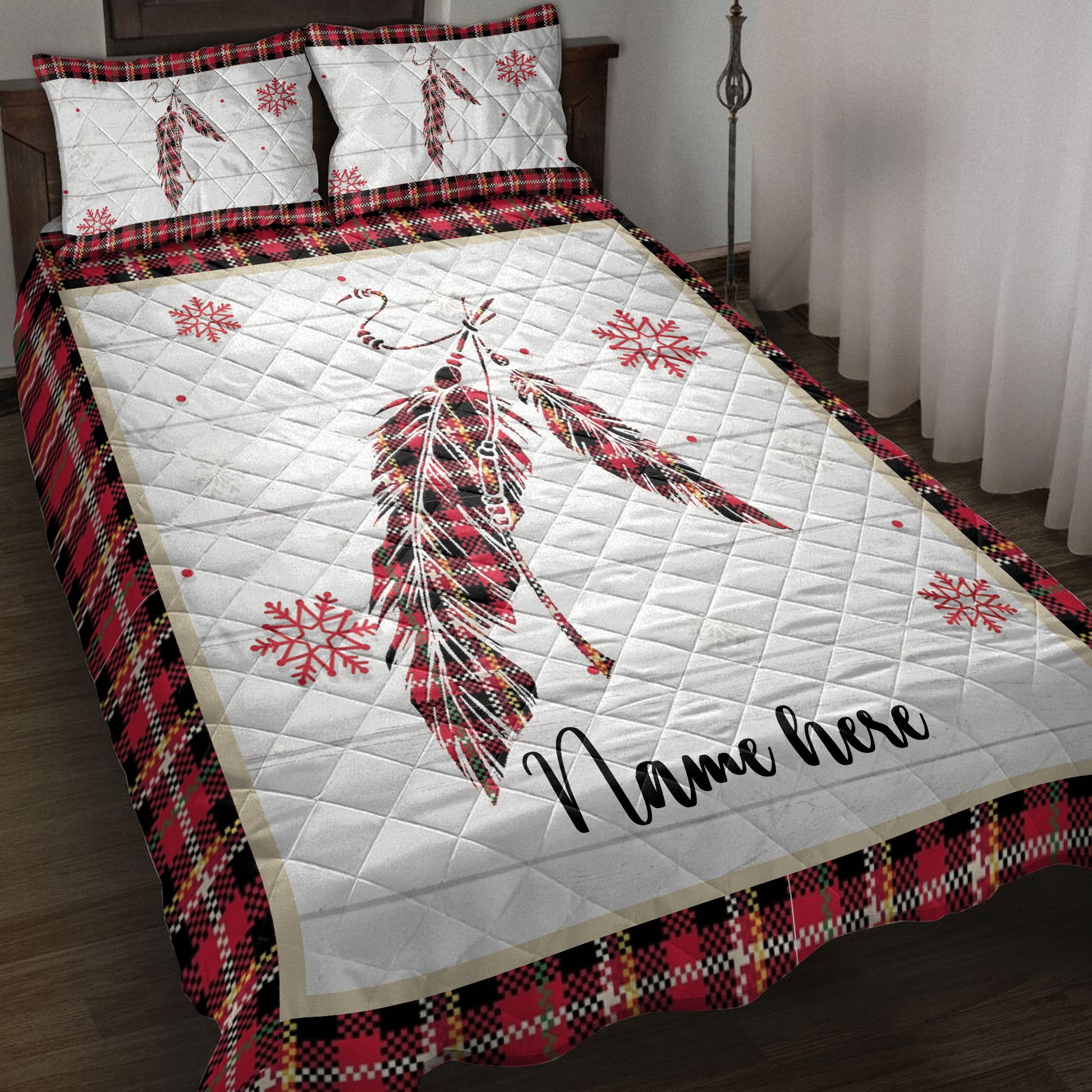 Ohaprints-Quilt-Bed-Set-Pillowcase-Christmas-Native-Us-Feather-Indigenous-Custom-Personalized-Name-Blanket-Bedspread-Bedding-4254-Throw (55'' x 60'')