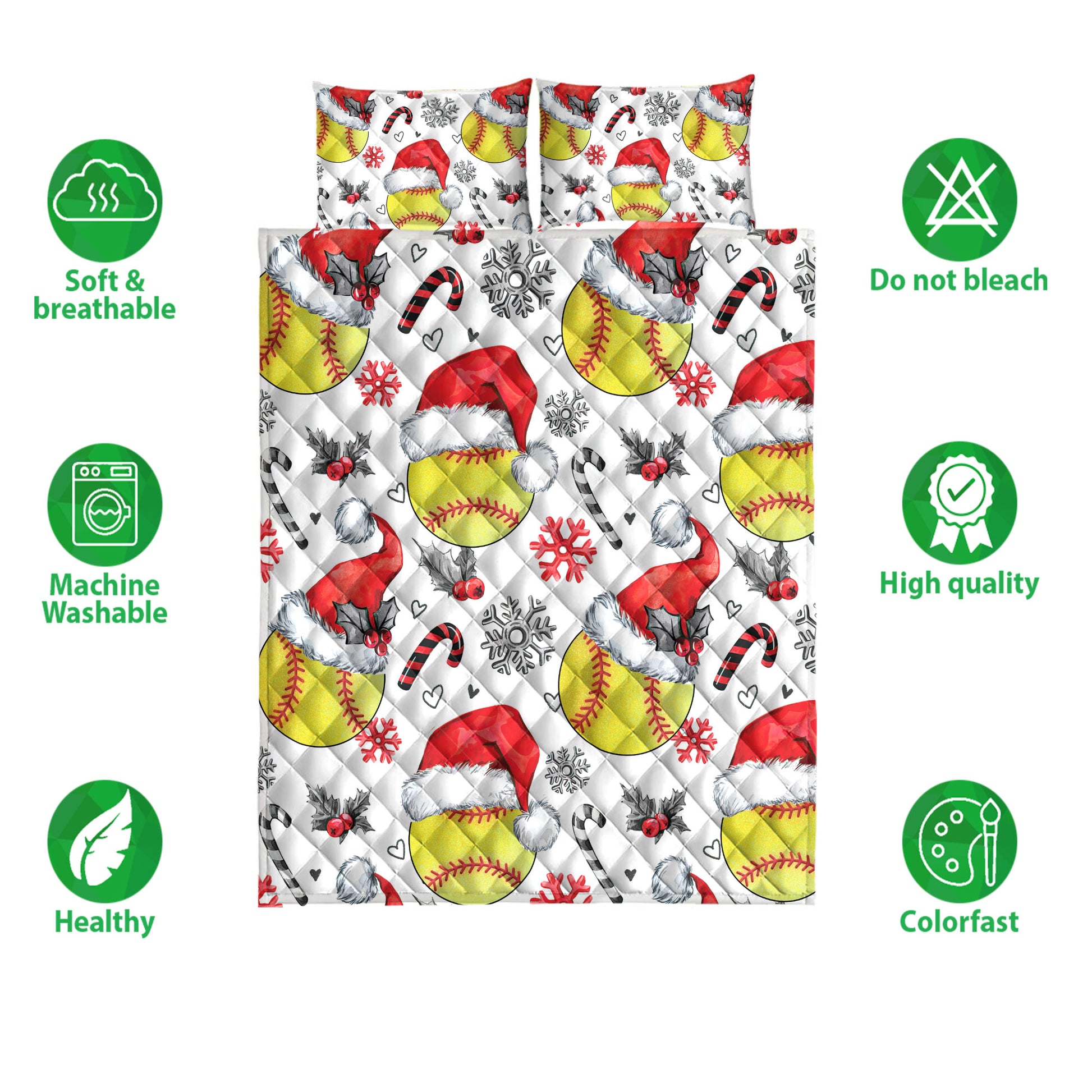 Ohaprints-Quilt-Bed-Set-Pillowcase-Softball-Christmas-Hat-With-Snowflake-Candy-Gift-For-Fan-Lovers-Blanket-Bedspread-Bedding-4255-Double (70'' x 80'')