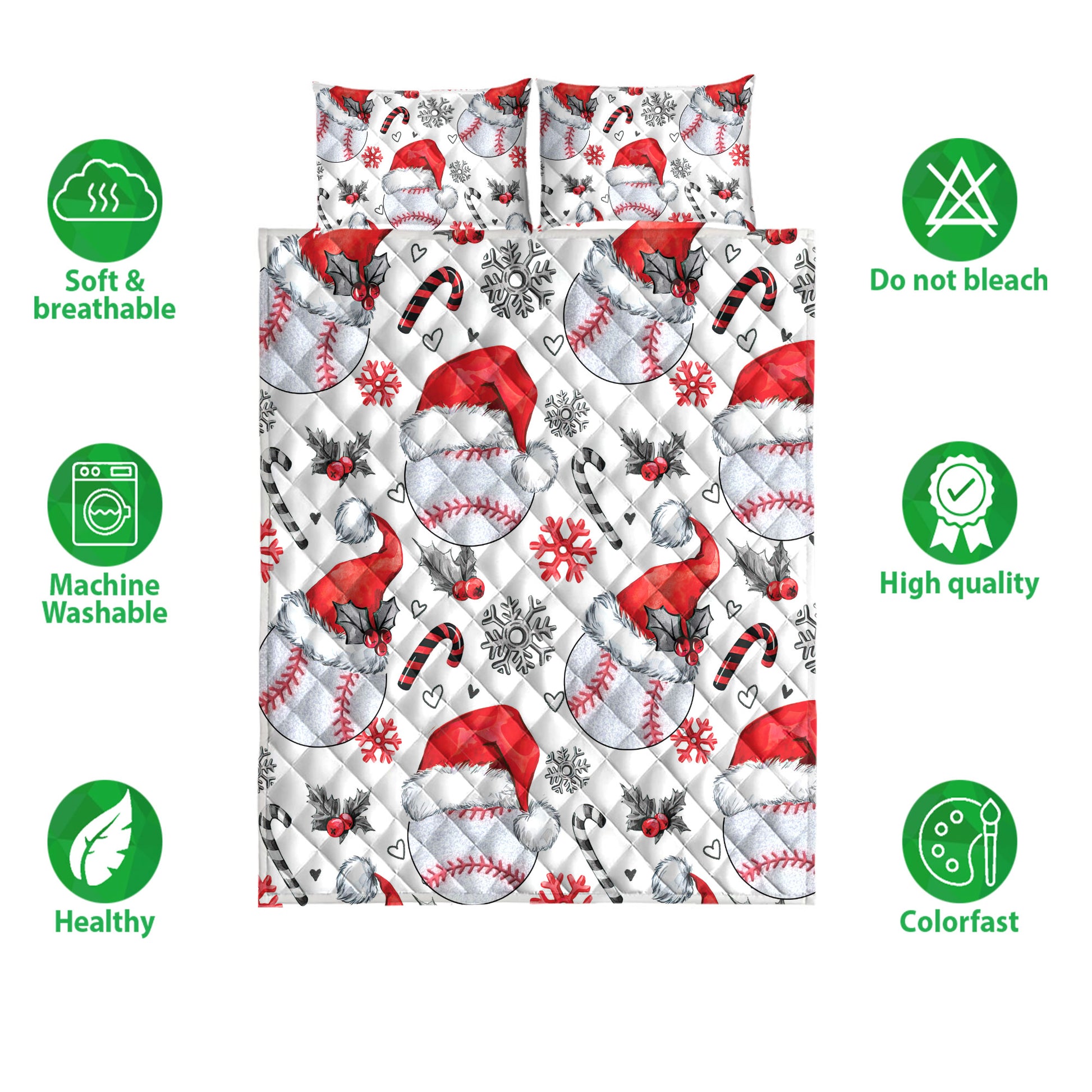 Ohaprints-Quilt-Bed-Set-Pillowcase-Baseball-Christmas-Hat-With-Snowflake-Candy-Gift-For-Fan-Lovers-Blanket-Bedspread-Bedding-4256-Double (70'' x 80'')