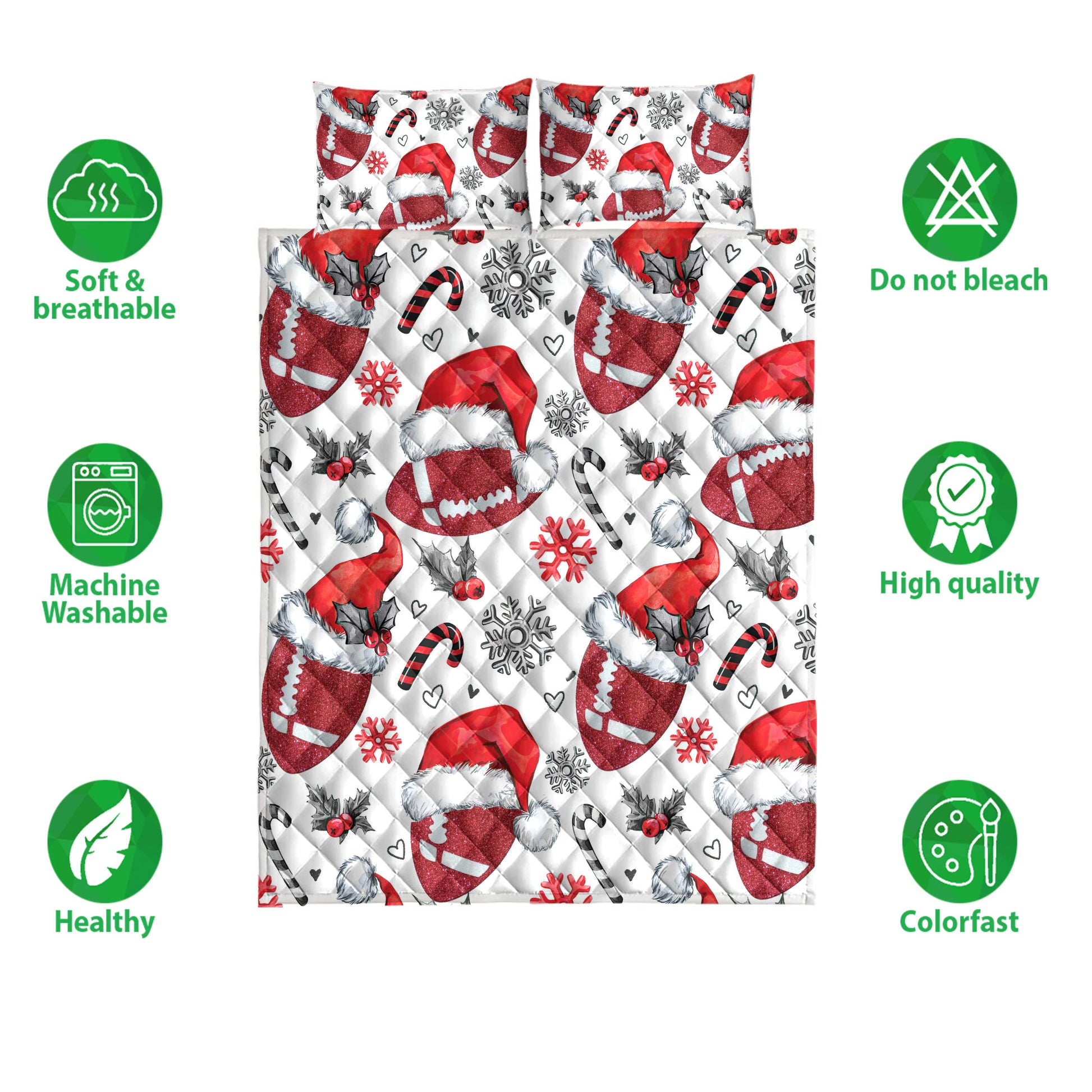 Ohaprints-Quilt-Bed-Set-Pillowcase-Football-Christmas-Hat-With-Snowflake-Candy-Gift-For-Fan-Lovers-Blanket-Bedspread-Bedding-4257-Double (70'' x 80'')