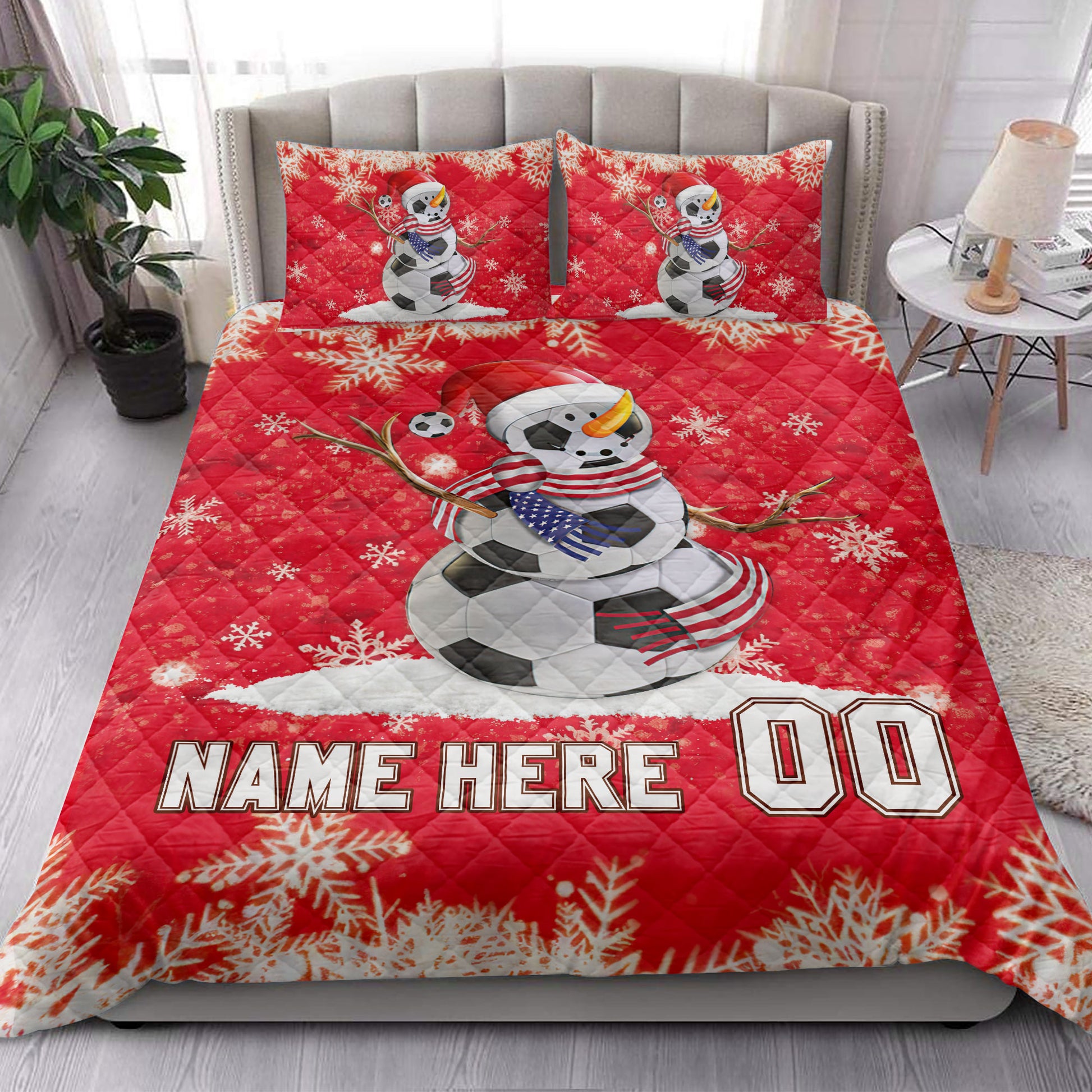 Ohaprints-Quilt-Bed-Set-Pillowcase-Soccer-Snowman-Unique-Christmas-Gift-Custom-Personalized-Name-Number-Blanket-Bedspread-Bedding-4258-King (90'' x 100'')