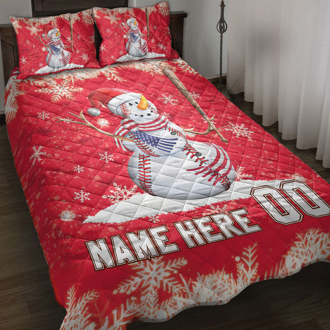 Ohaprints-Quilt-Bed-Set-Pillowcase-Baseball-Snowman-Christmas-Gift-Custom-Personalized-Name-Number-Blanket-Bedspread-Bedding-4259-Throw (55'' x 60'')