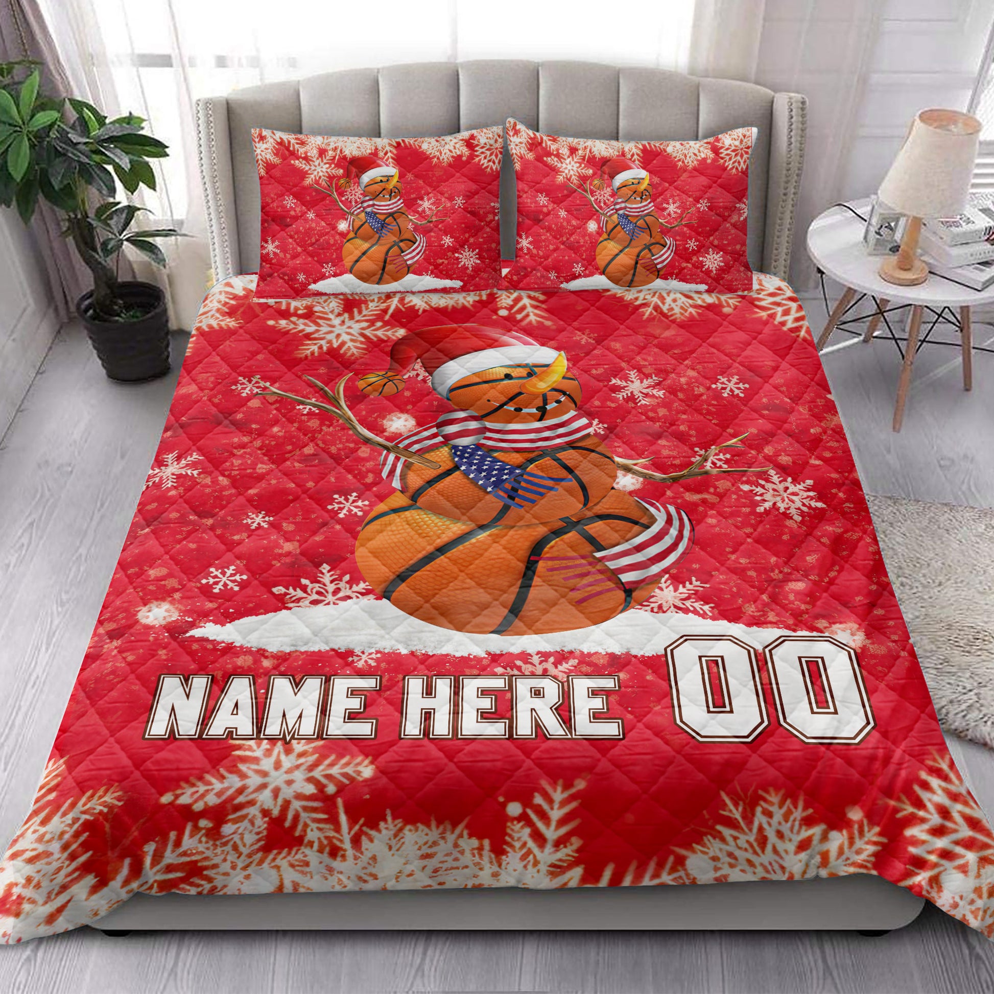 Ohaprints-Quilt-Bed-Set-Pillowcase-Basketball-Snowman-Christmas-Gift-Custom-Personalized-Name-Number-Blanket-Bedspread-Bedding-4260-King (90'' x 100'')