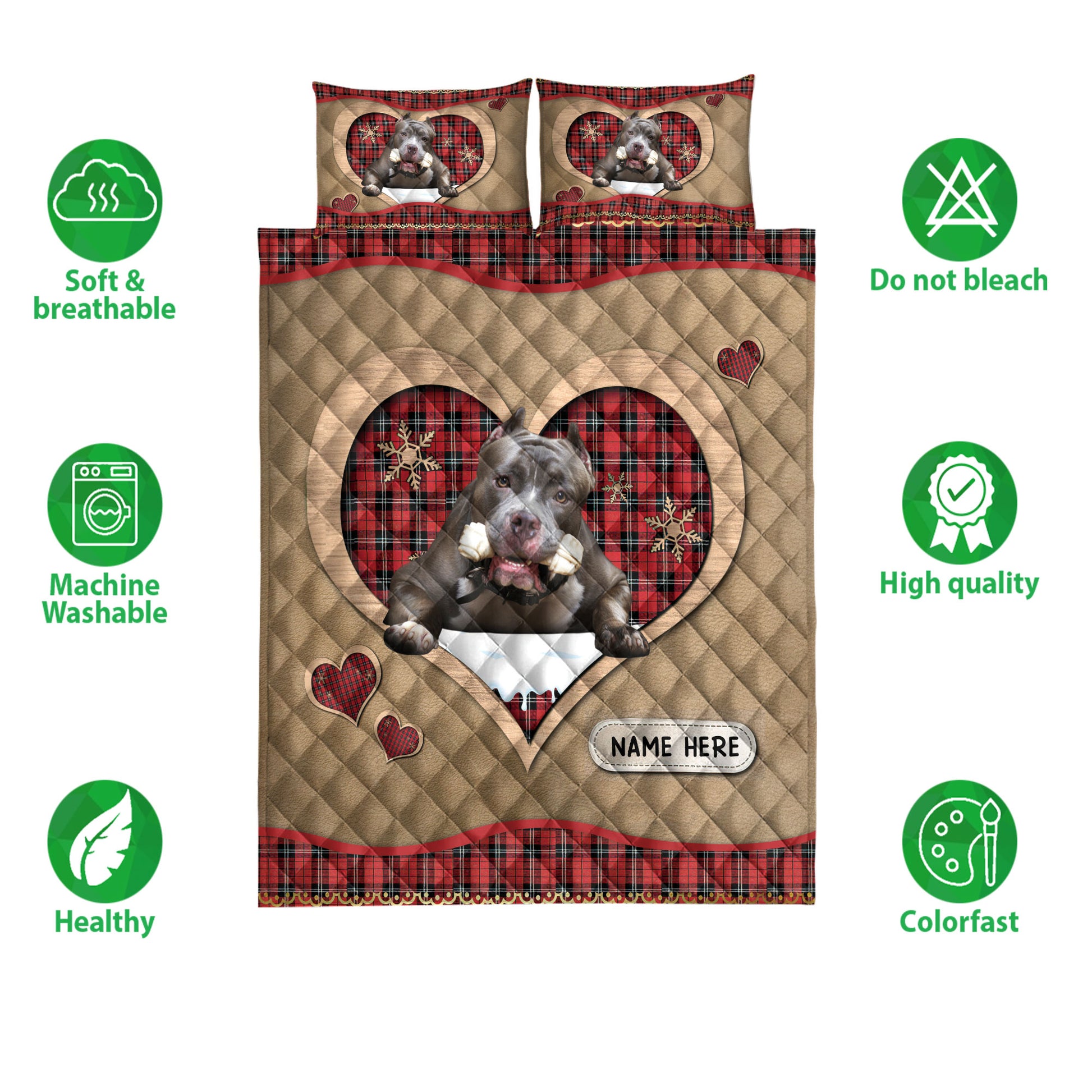 Ohaprints-Quilt-Bed-Set-Pillowcase-Pitbull-Christmas-Heart-Red-Plaid-Custom-Personalized-Name-Blanket-Bedspread-Bedding-4270-Double (70'' x 80'')