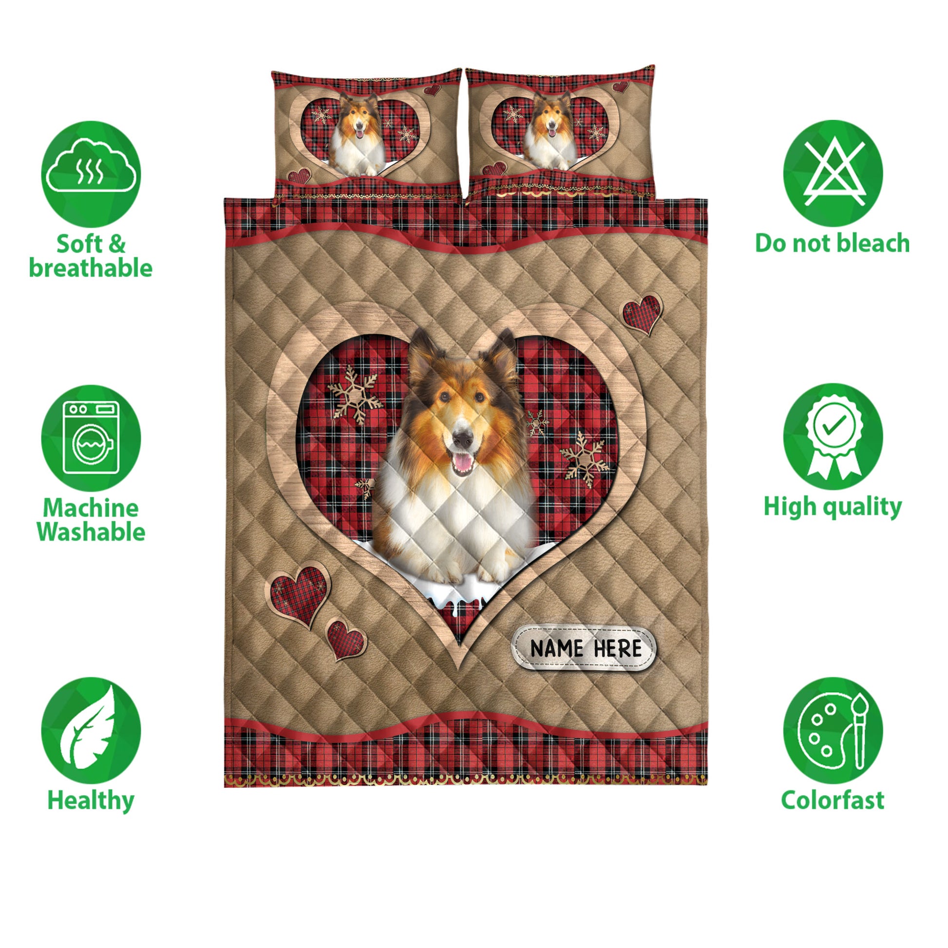 Ohaprints-Quilt-Bed-Set-Pillowcase-Rough-Collie-Christmas-Heart-Red-Plaid-Custom-Personalized-Name-Blanket-Bedspread-Bedding-4273-Double (70'' x 80'')