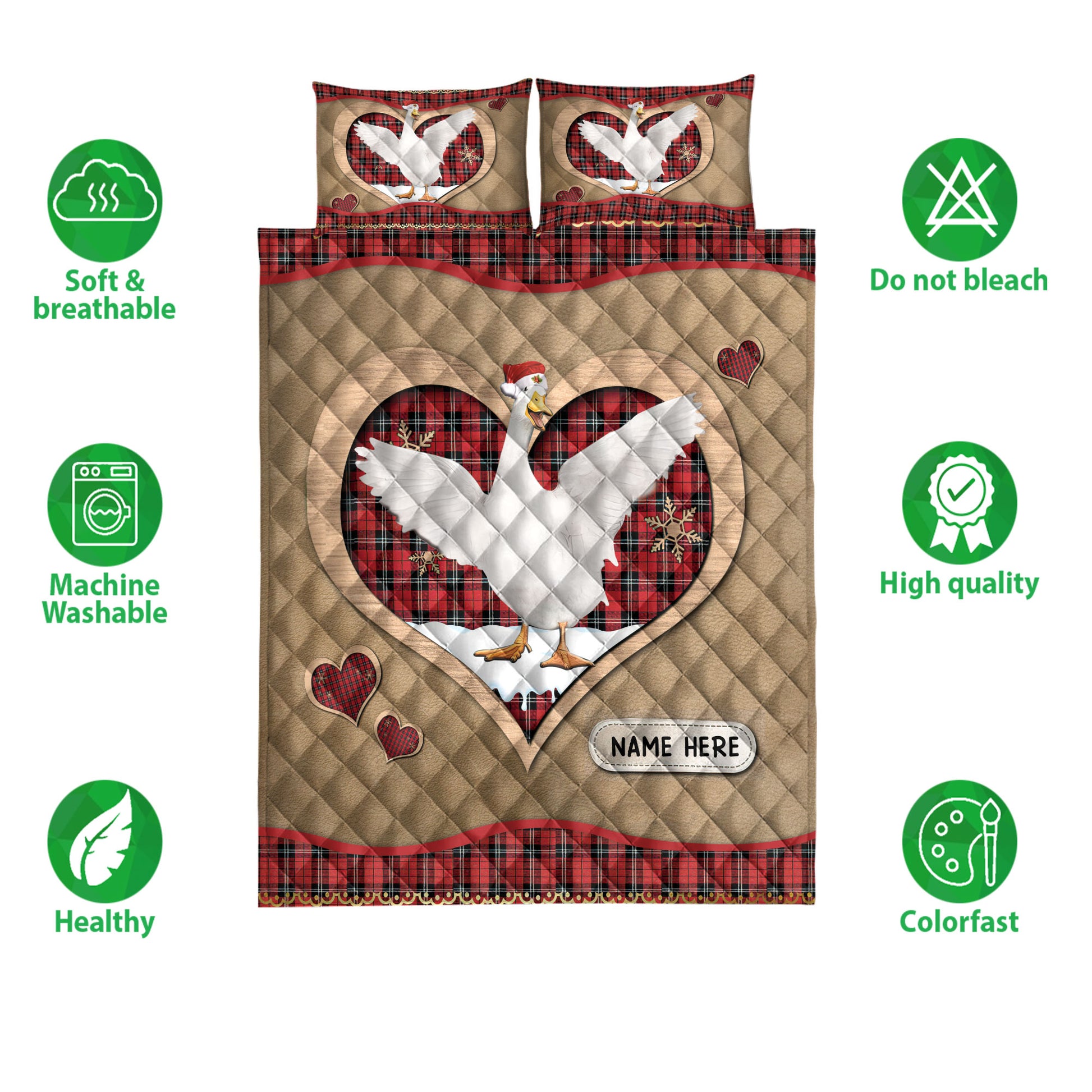 Ohaprints-Quilt-Bed-Set-Pillowcase-Duck-Christmas-Heart-Red-Plaid-Custom-Personalized-Name-Blanket-Bedspread-Bedding-4278-Double (70'' x 80'')