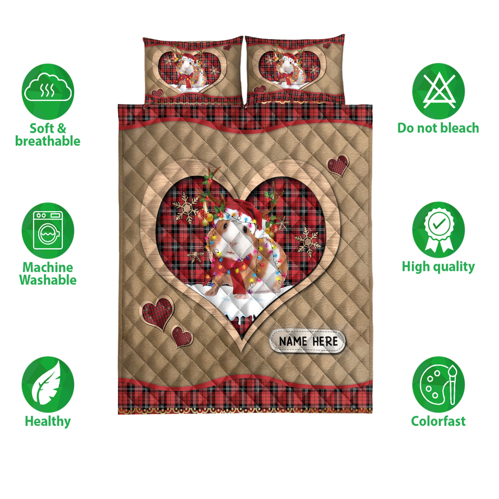 Ohaprints-Quilt-Bed-Set-Pillowcase-Guinea-Pig-Christmas-Heart-Red-Plaid-Custom-Personalized-Name-Blanket-Bedspread-Bedding-4279-Double (70'' x 80'')