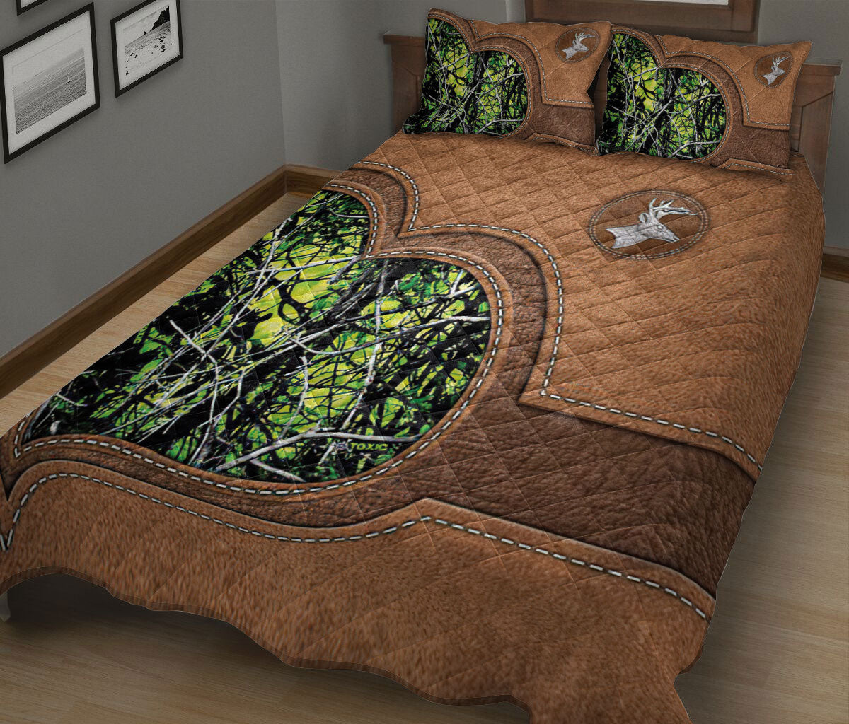 Ohaprints-Quilt-Bed-Set-Pillowcase-Country-Girl-Deer-Hunting-Green-Camo-Deer-Horn-Blanket-Bedspread-Bedding-2041-King (90'' x 100'')