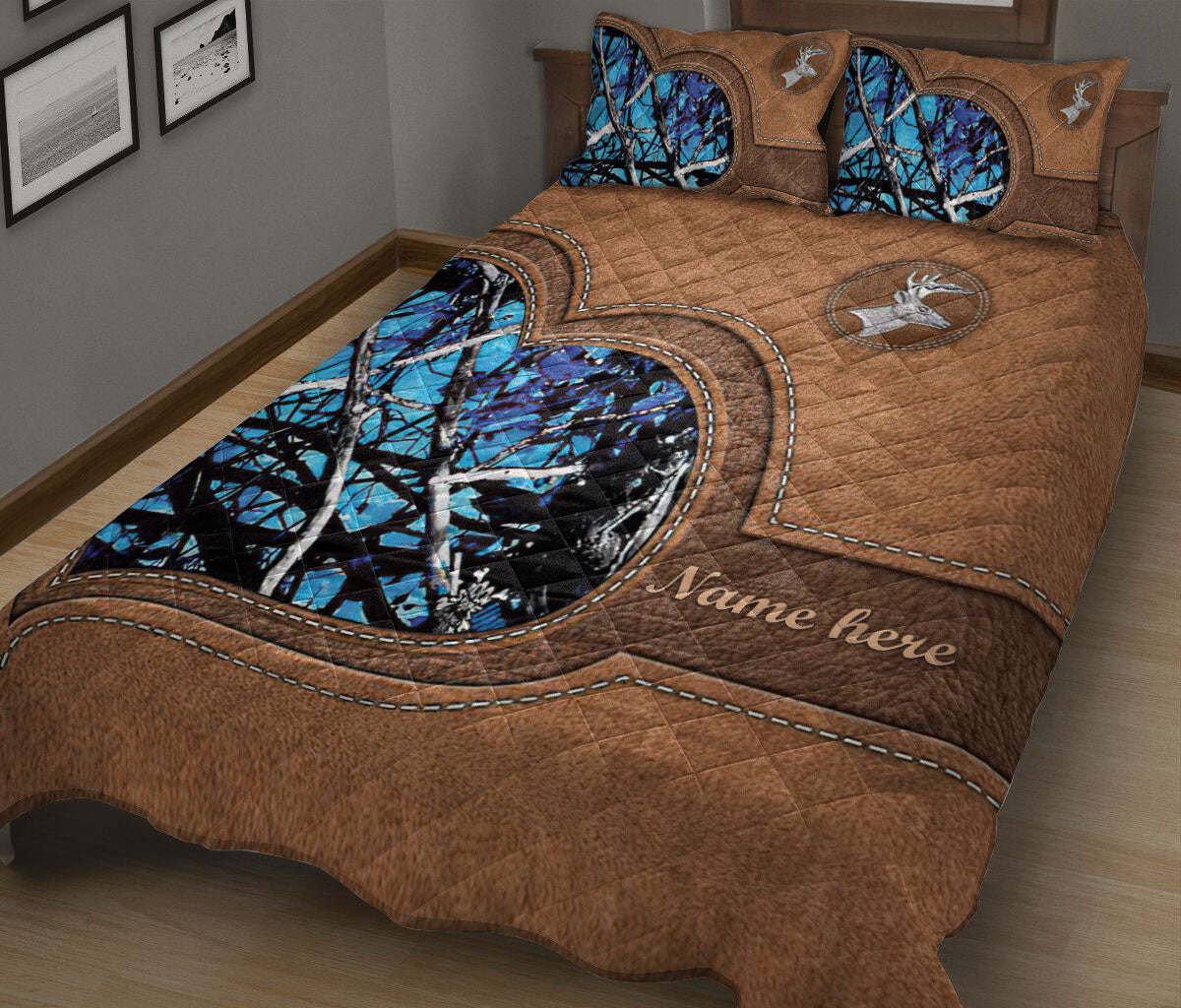 Ohaprints-Quilt-Bed-Set-Pillowcase-Country-Girl-Deer-Hunting-Blue-Camo-Pattern-Deer-Horn-Custom-Personalized-Name-Blanket-Bedspread-Bedding-2042-King (90'' x 100'')