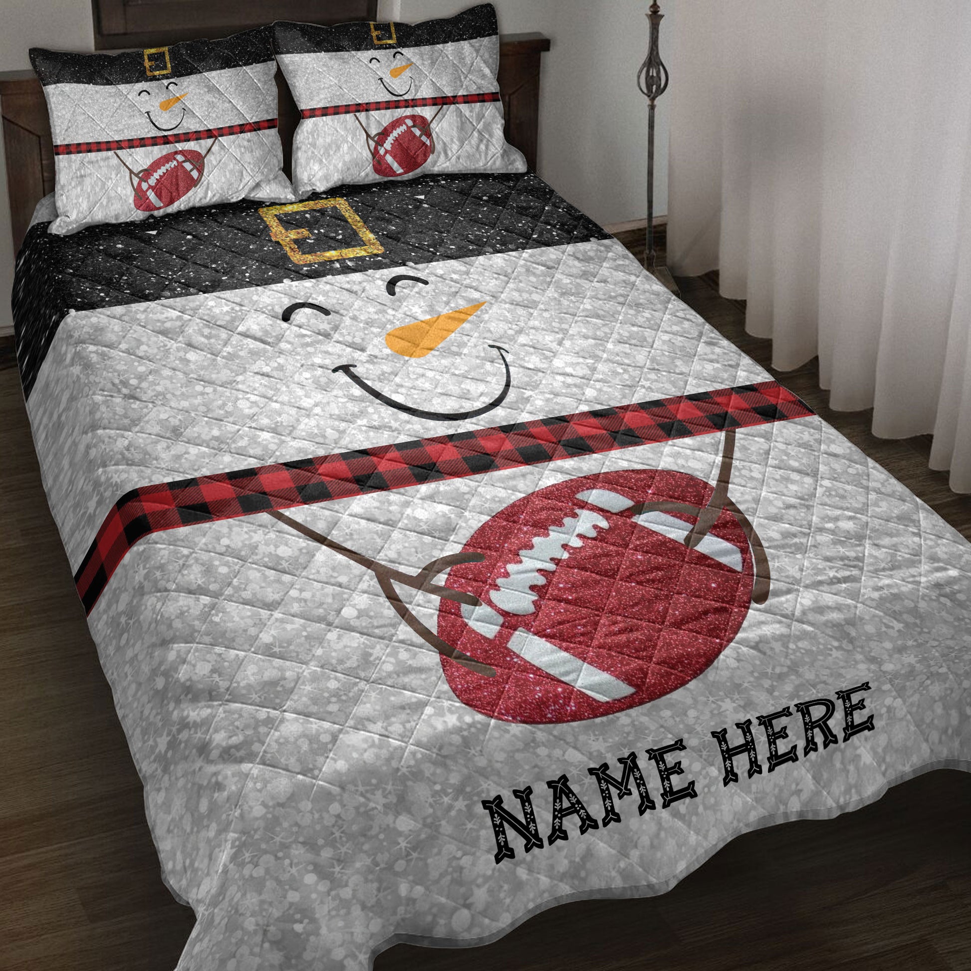 Ohaprints-Quilt-Bed-Set-Pillowcase-Funny-Snowman-Bring-Christmas-Gift-Football-Glitter-Buffalo-Plaid-Blanket-Bedspread-Bedding-3986-Throw (55'' x 60'')