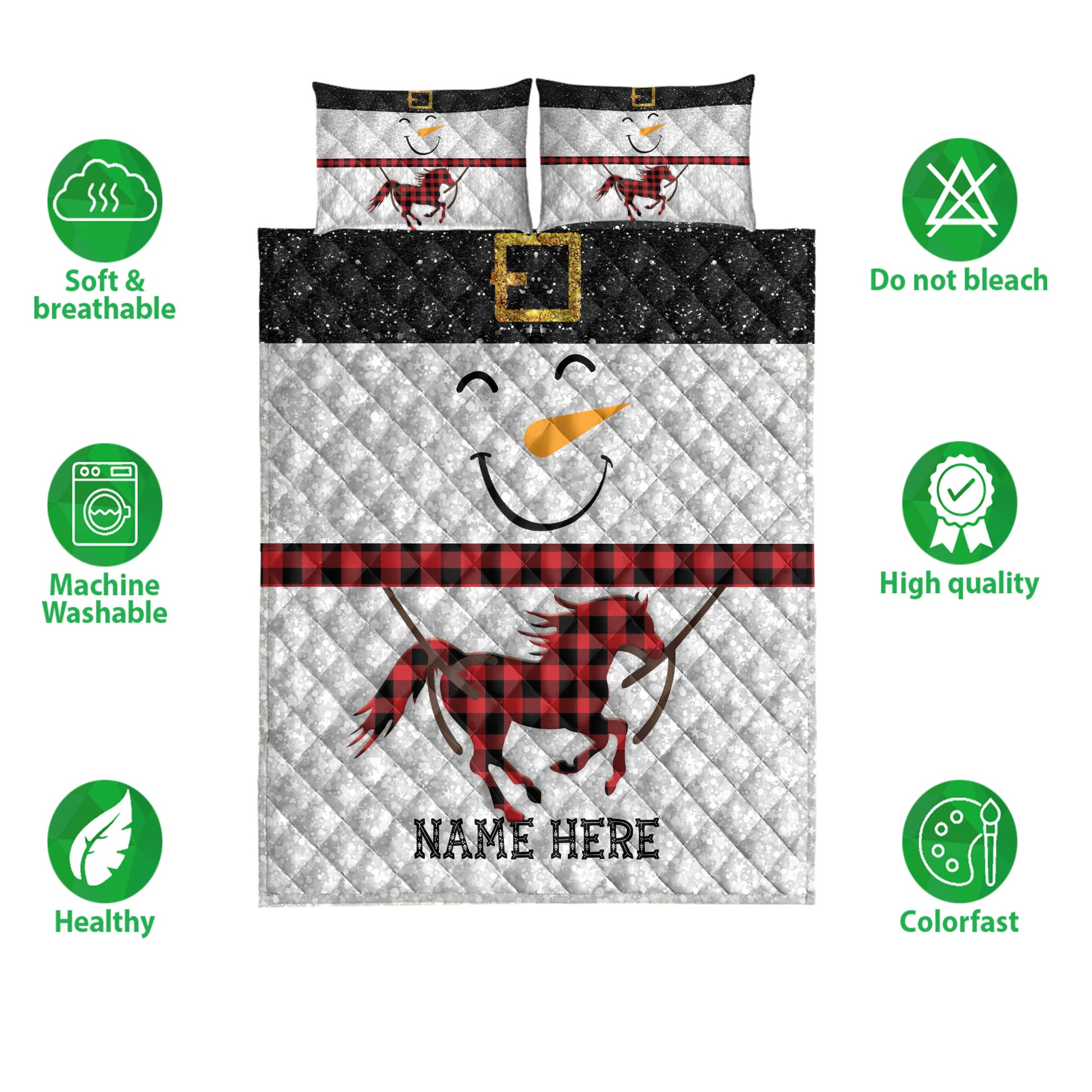 Ohaprints-Quilt-Bed-Set-Pillowcase-Funny-Snowman-Bring-Christmas-Gift-Horse-Glitter-Red-Buffalo-Plaid-Blanket-Bedspread-Bedding-3988-Double (70'' x 80'')