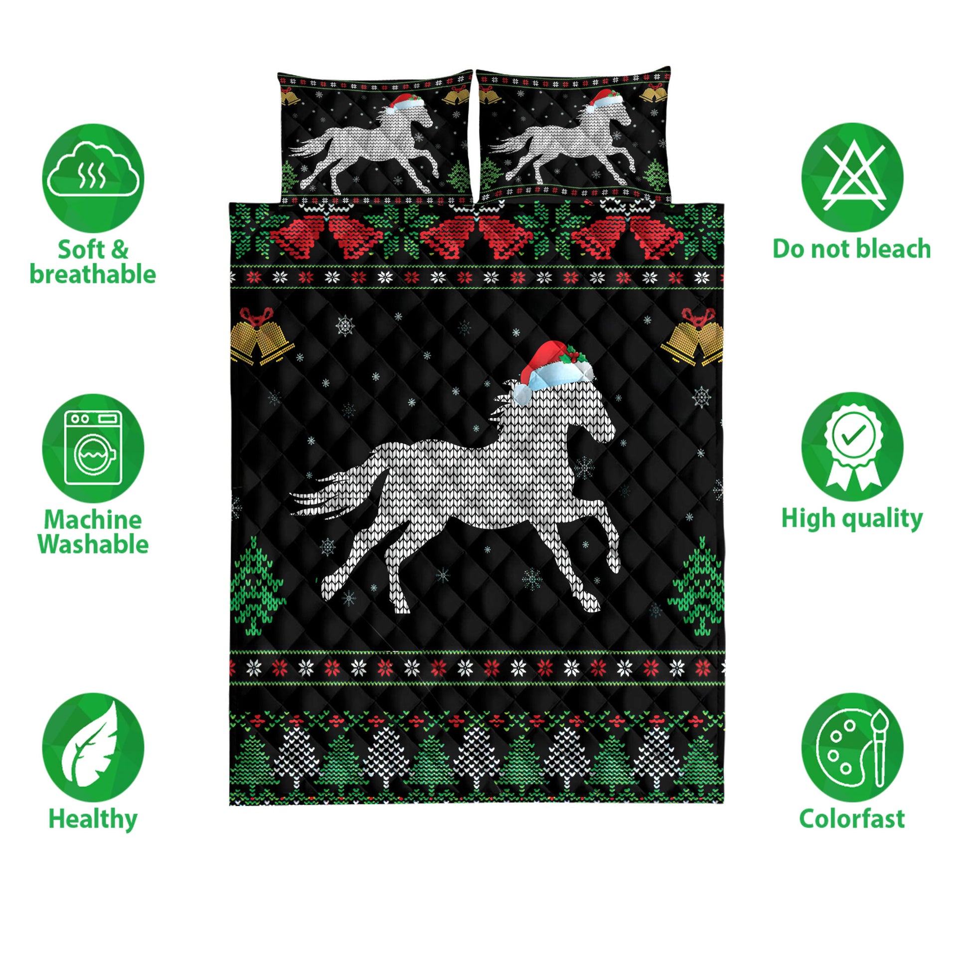 Ohaprints-Quilt-Bed-Set-Pillowcase-Horse-Santa-Hat-Snowflake-Bell-Ugly-Chrismas-Pattern-Unique-Gift-Blanket-Bedspread-Bedding-3990-Double (70'' x 80'')