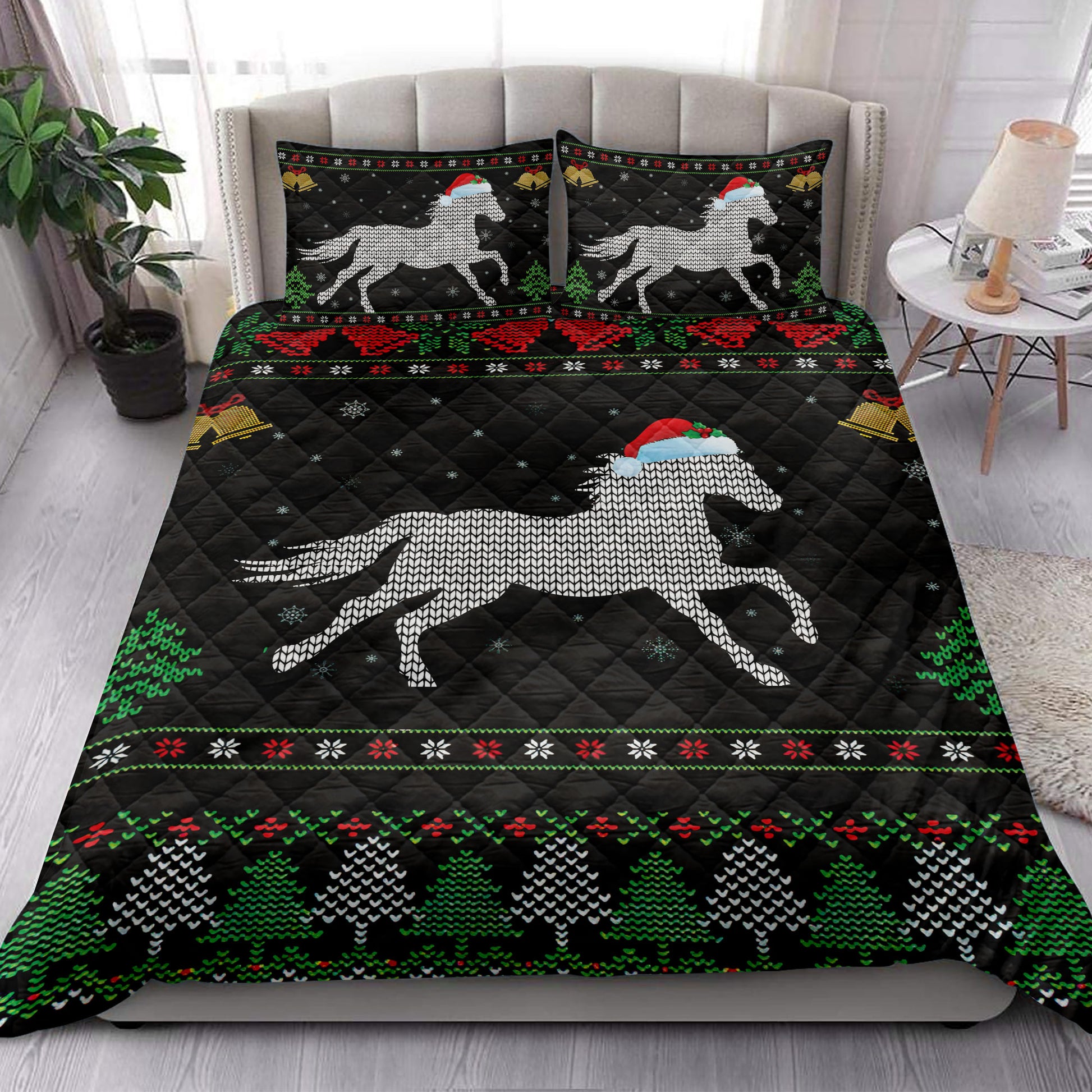 Ohaprints-Quilt-Bed-Set-Pillowcase-Horse-Santa-Hat-Snowflake-Bell-Ugly-Chrismas-Pattern-Unique-Gift-Blanket-Bedspread-Bedding-3990-King (90'' x 100'')