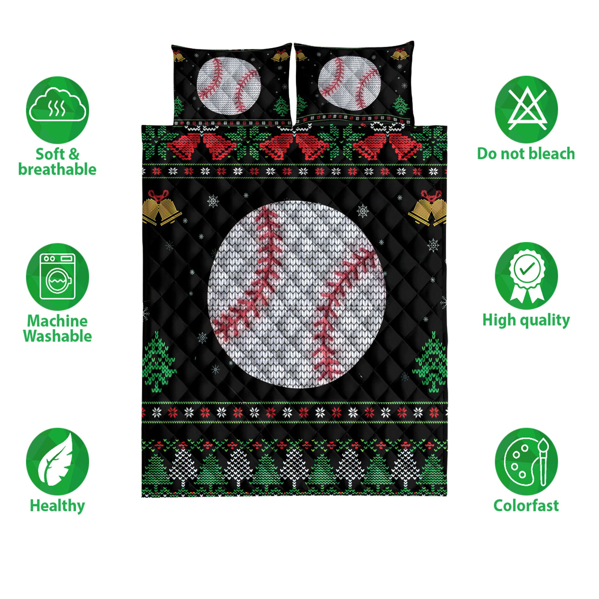 Ohaprints-Quilt-Bed-Set-Pillowcase-Baseball-Snowflake-Bell-Ugly-Chrismas-Pattern-Gift-For-Baseball-Fan-Blanket-Bedspread-Bedding-3994-Double (70'' x 80'')