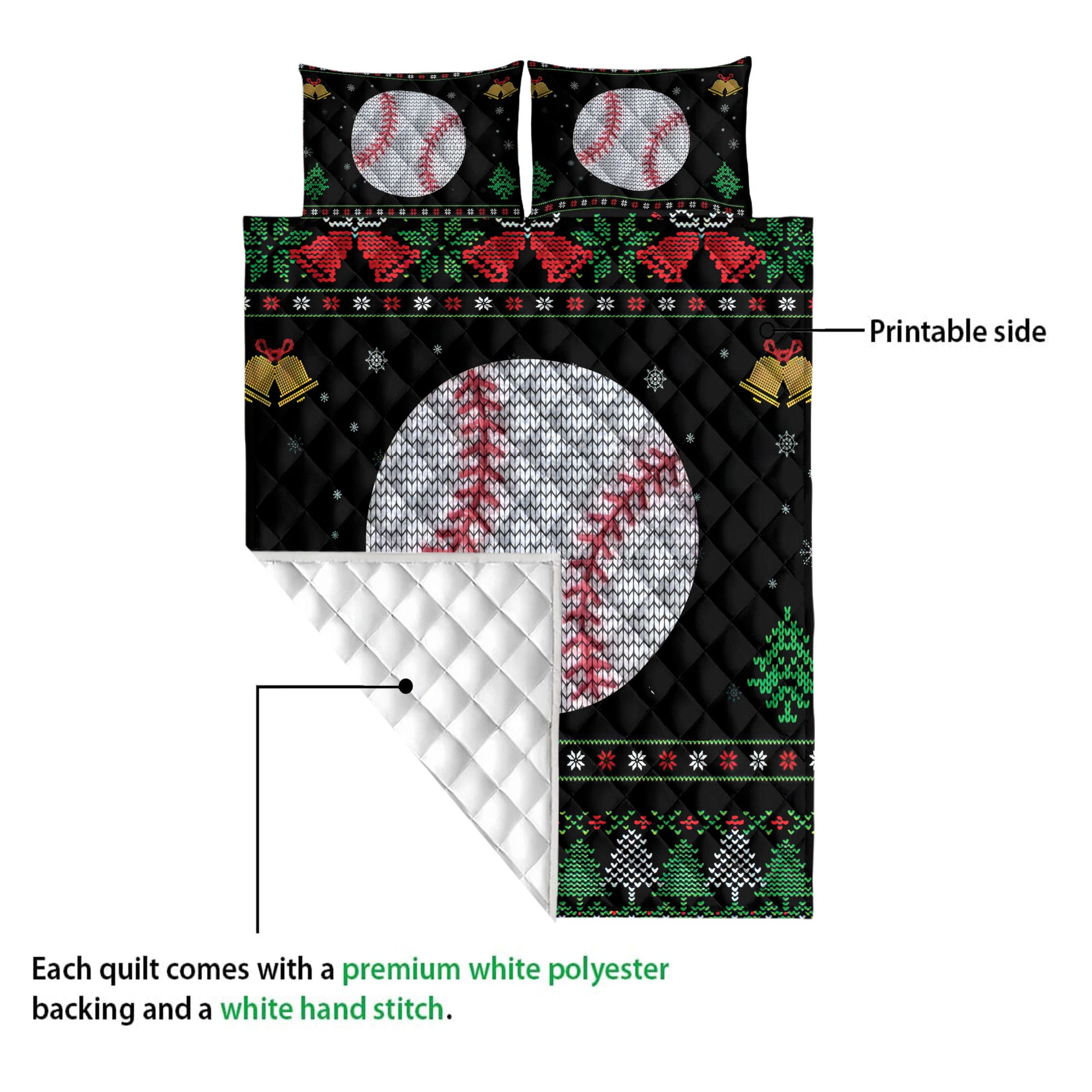 Ohaprints-Quilt-Bed-Set-Pillowcase-Baseball-Snowflake-Bell-Ugly-Chrismas-Pattern-Gift-For-Baseball-Fan-Blanket-Bedspread-Bedding-3994-Queen (80'' x 90'')