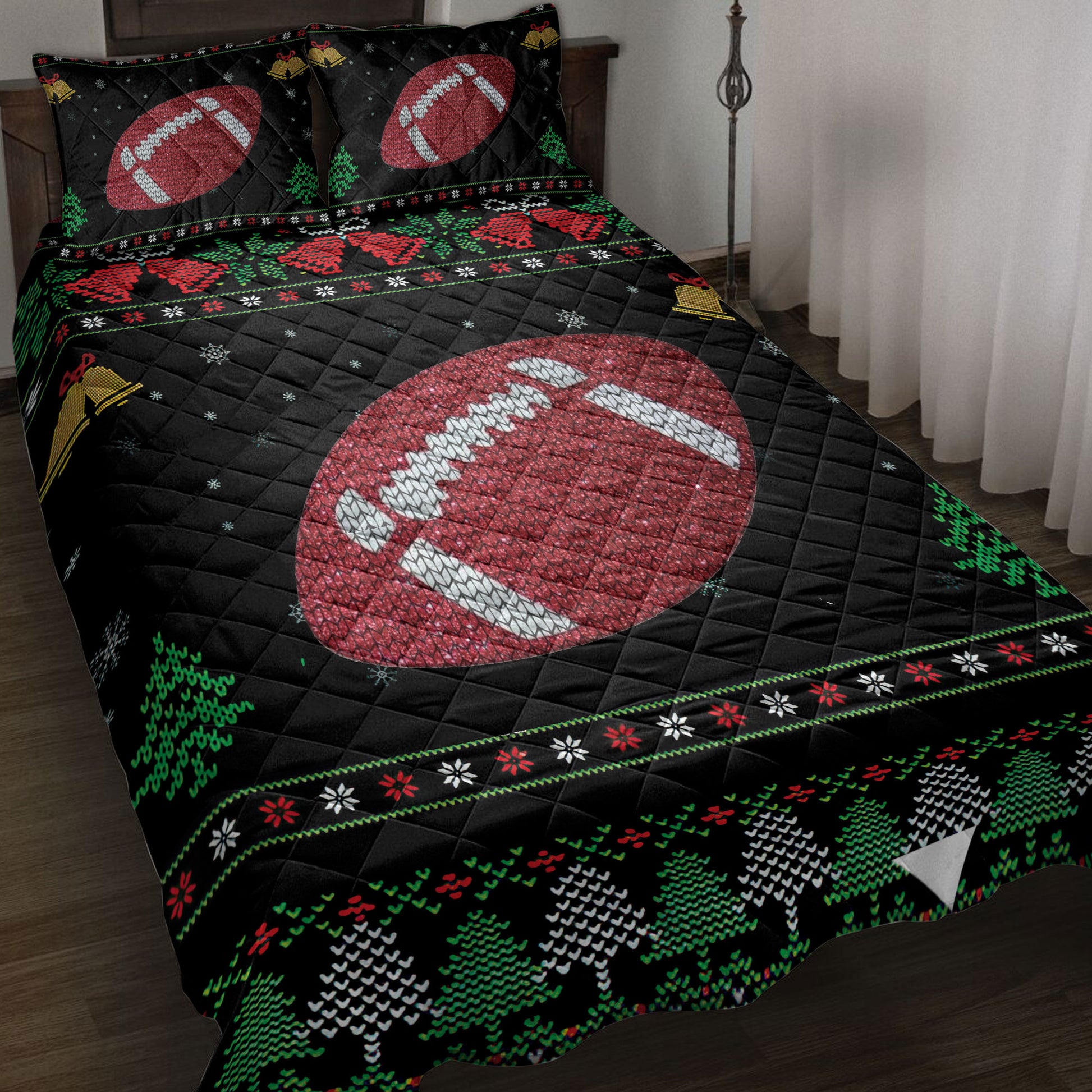 Ohaprints-Quilt-Bed-Set-Pillowcase-Football-Snowflake-Bell-Ugly-Chrismas-Pattern-Gift-For-Football-Fan-Blanket-Bedspread-Bedding-3995-Throw (55'' x 60'')