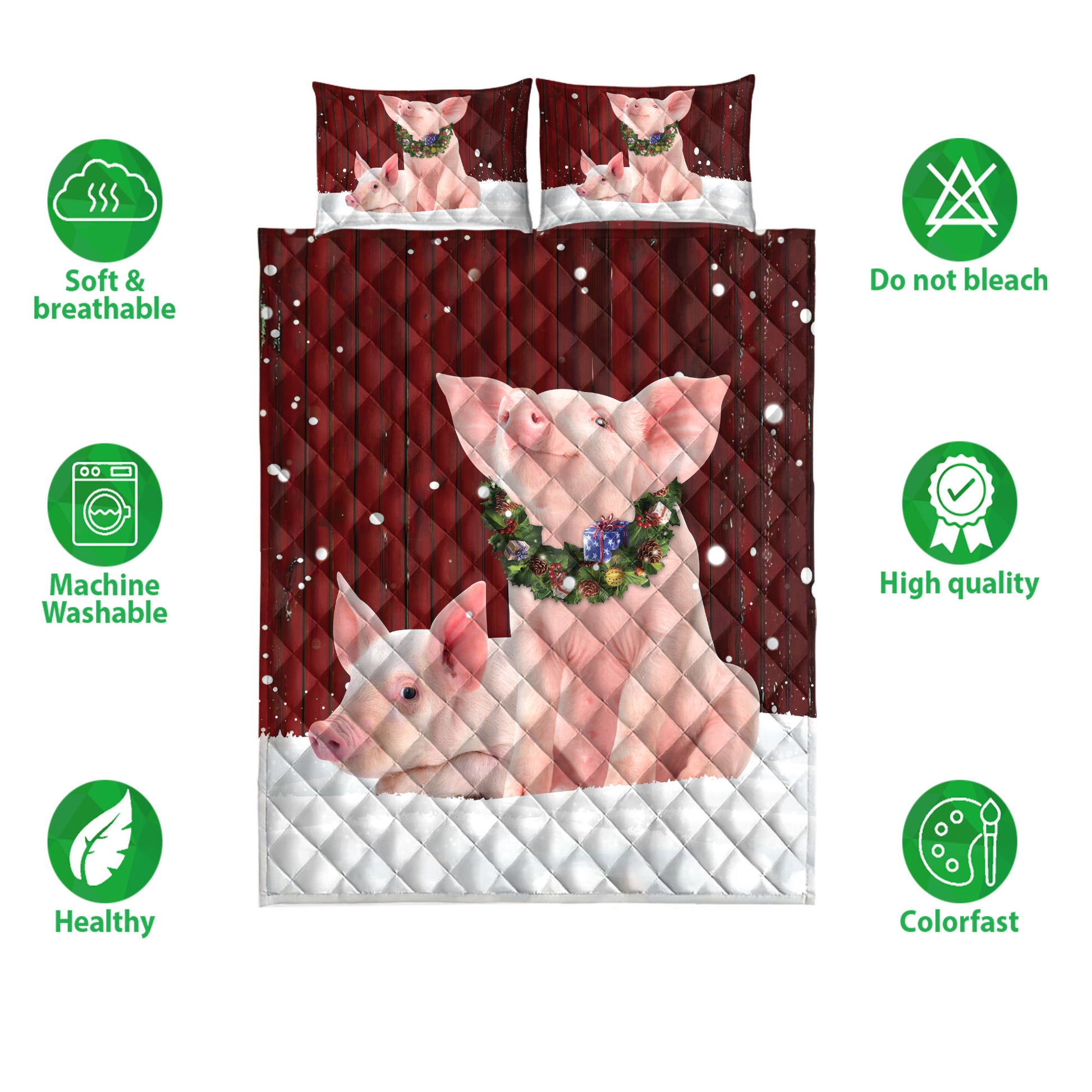 Ohaprints-Quilt-Bed-Set-Pillowcase-Pig-With-Wreath-Christmas-Farm-Animal-Unique-Gift-For-Pig-Lover-Blanket-Bedspread-Bedding-4000-Double (70'' x 80'')